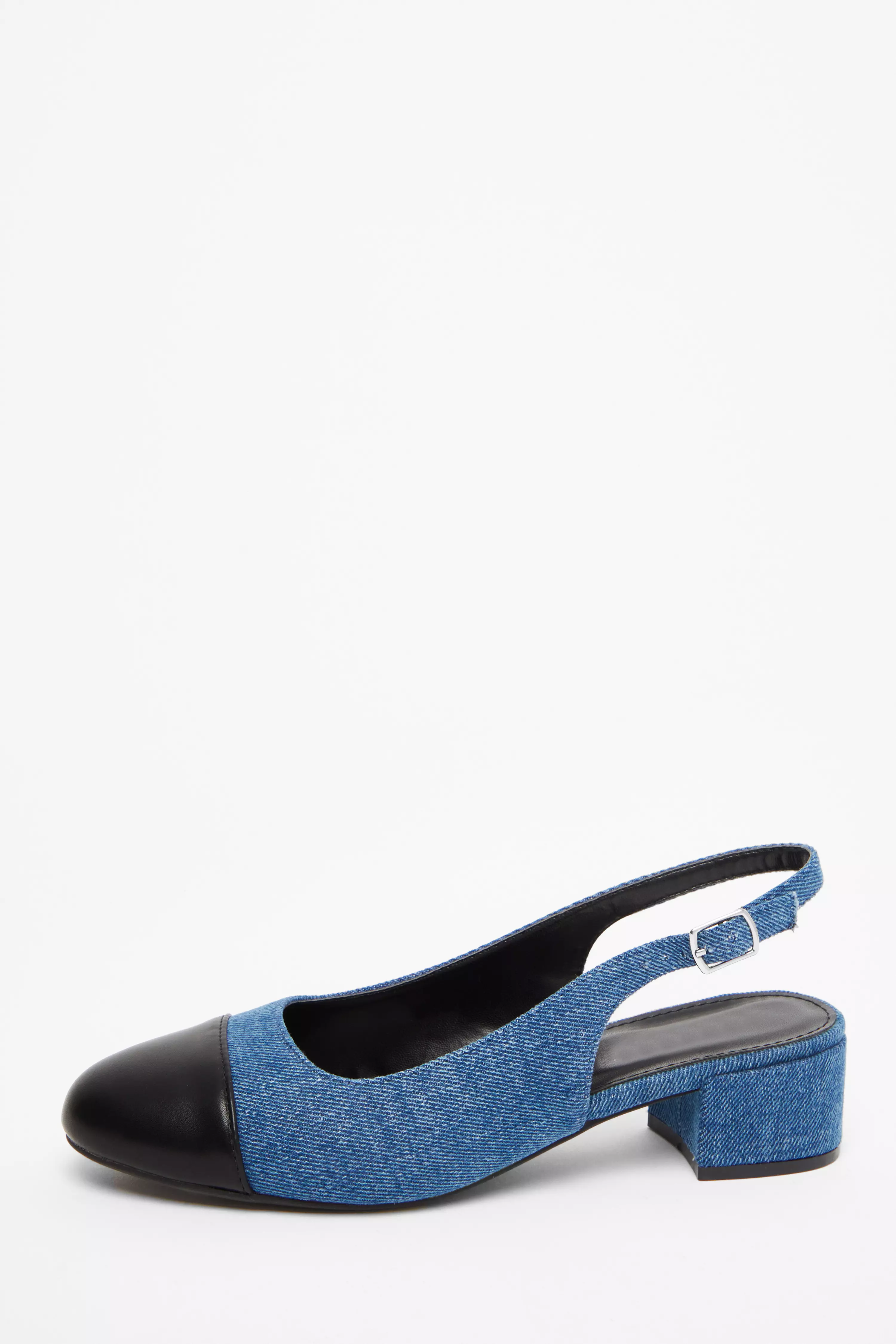 Blue Denim Faux Suede Sling Back Pumps