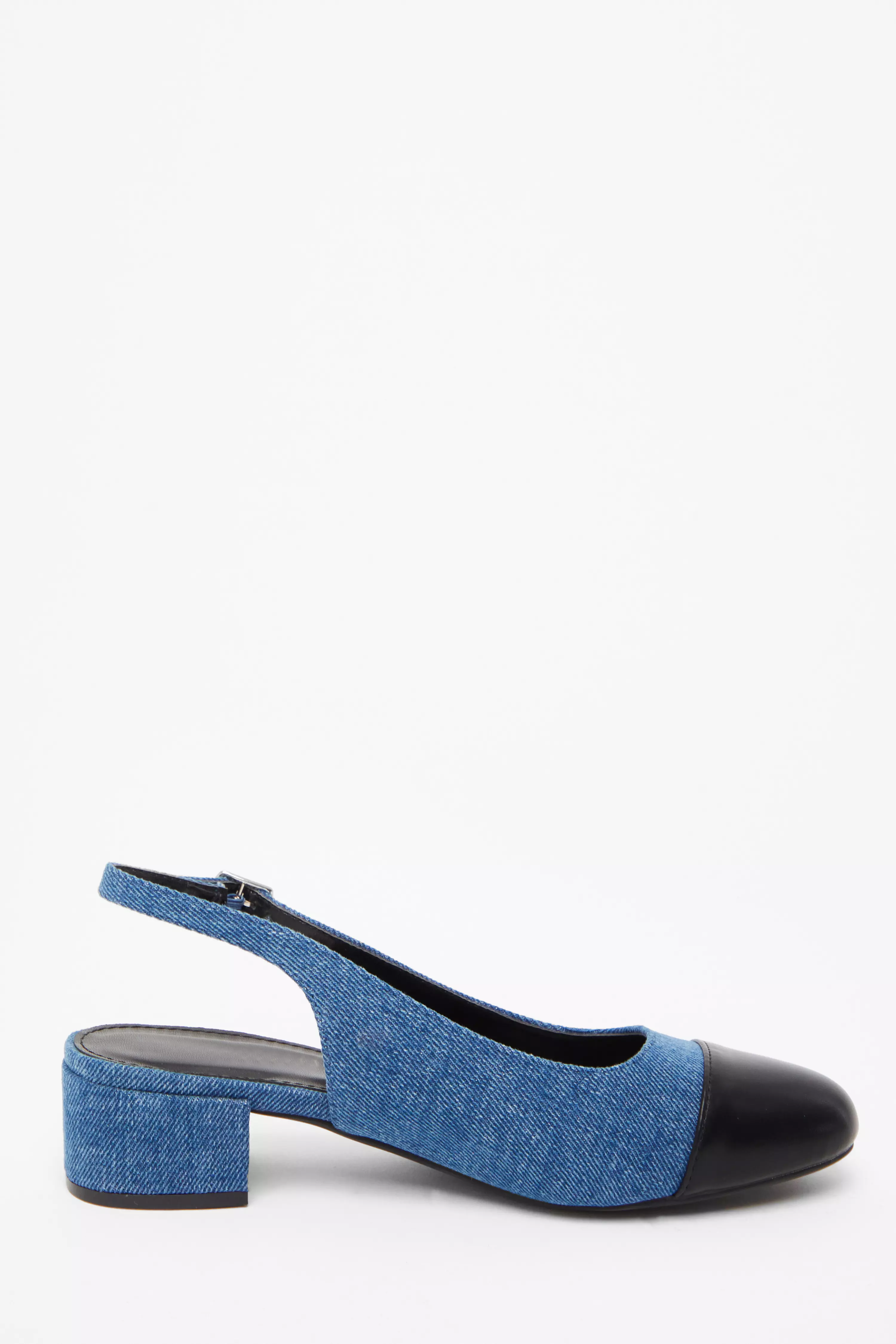 Blue Denim Faux Suede Sling Back Pumps