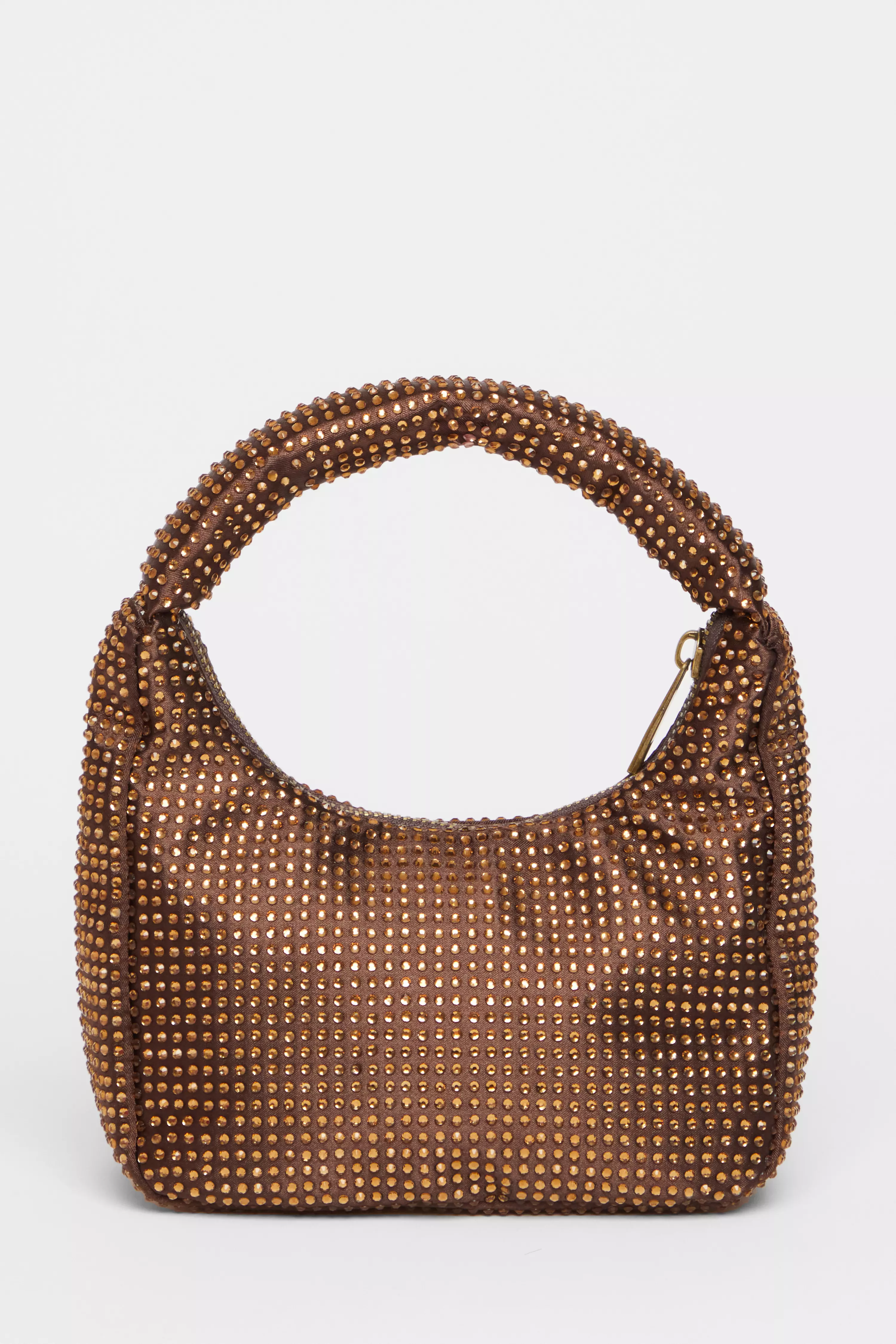 Brown Satin Diamante Bag