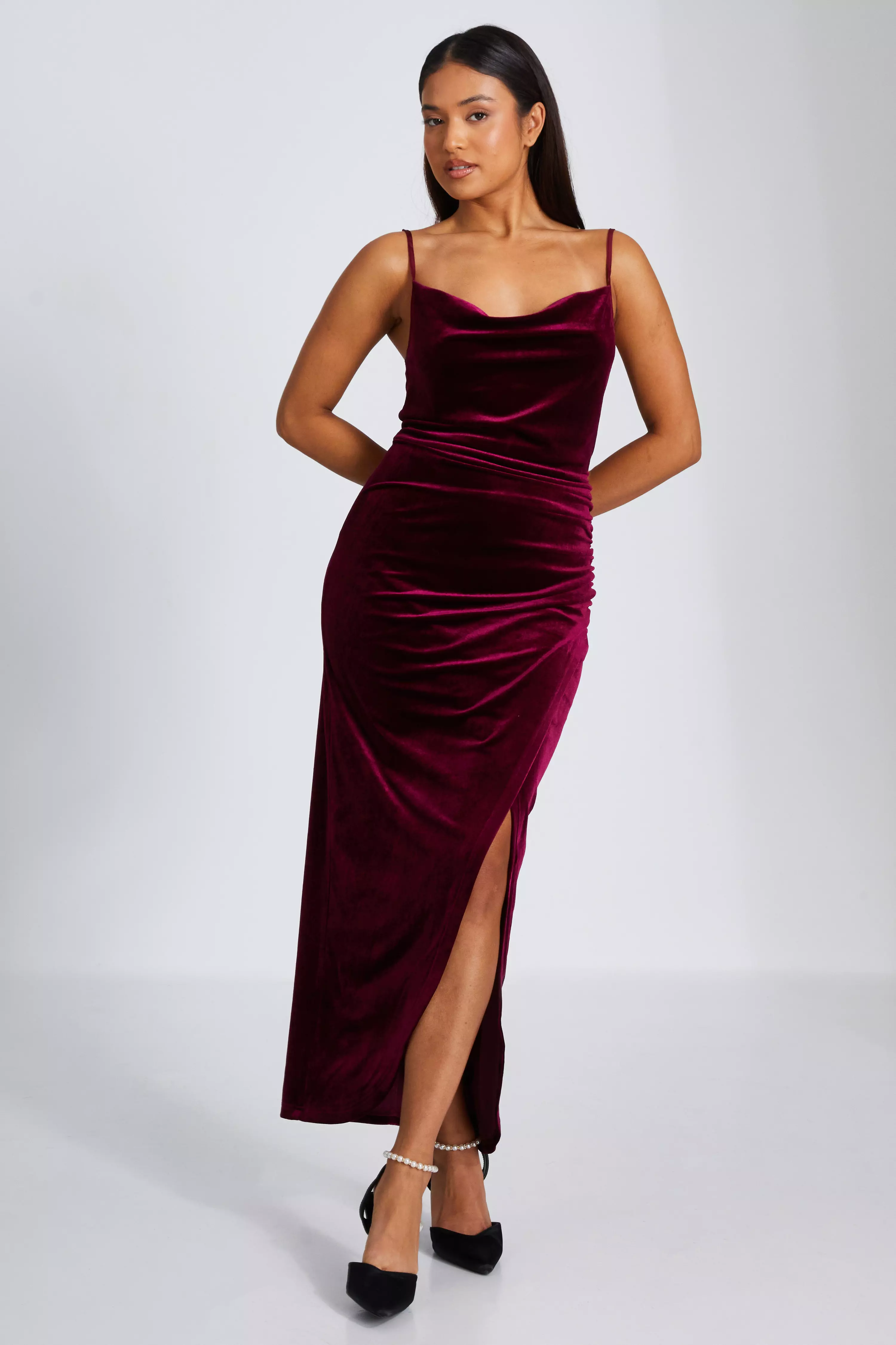 Petite Dark Red Cowl Neck Midaxi Dress 