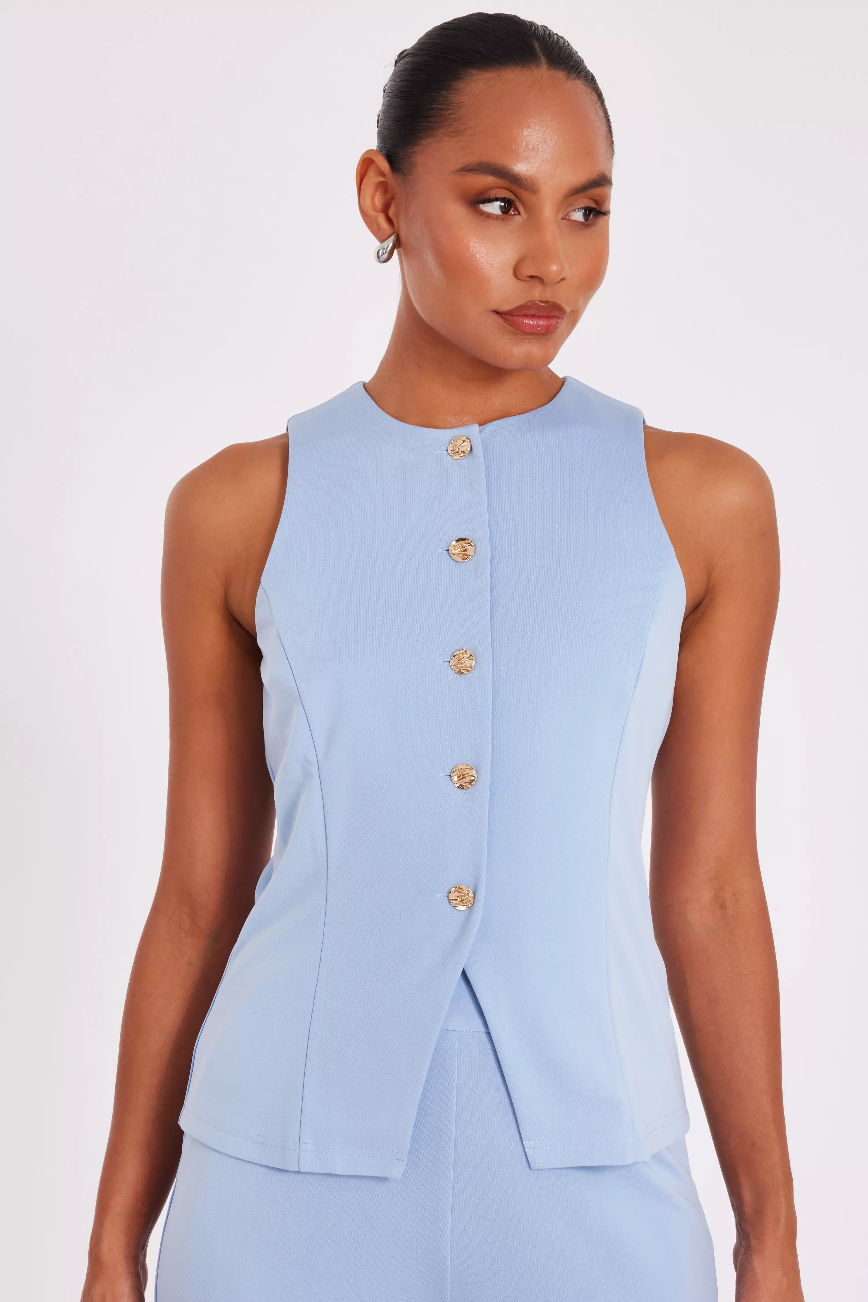 Light Blue Button Front Waistcoat