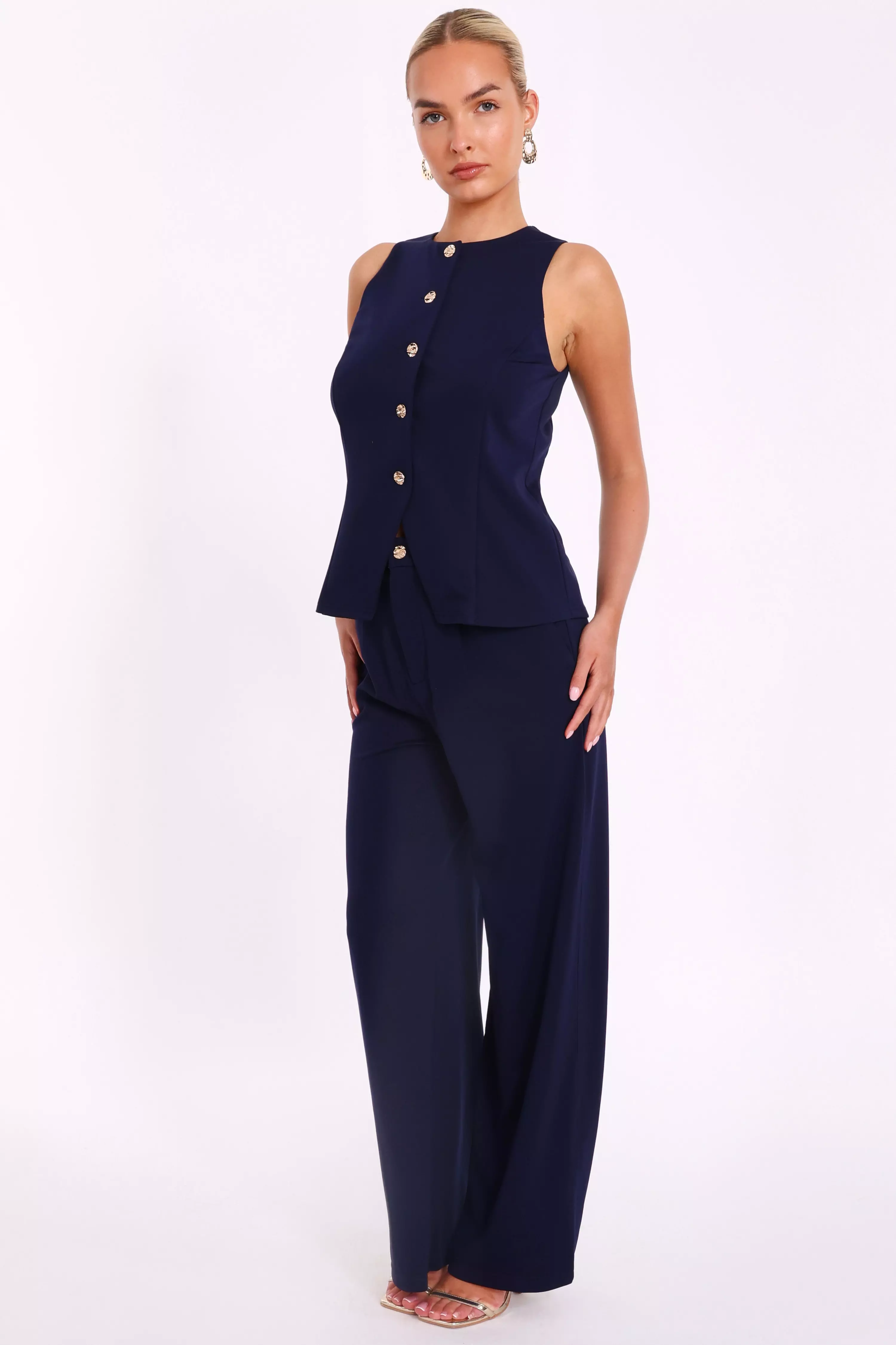 Navy Button Front Waistcoat