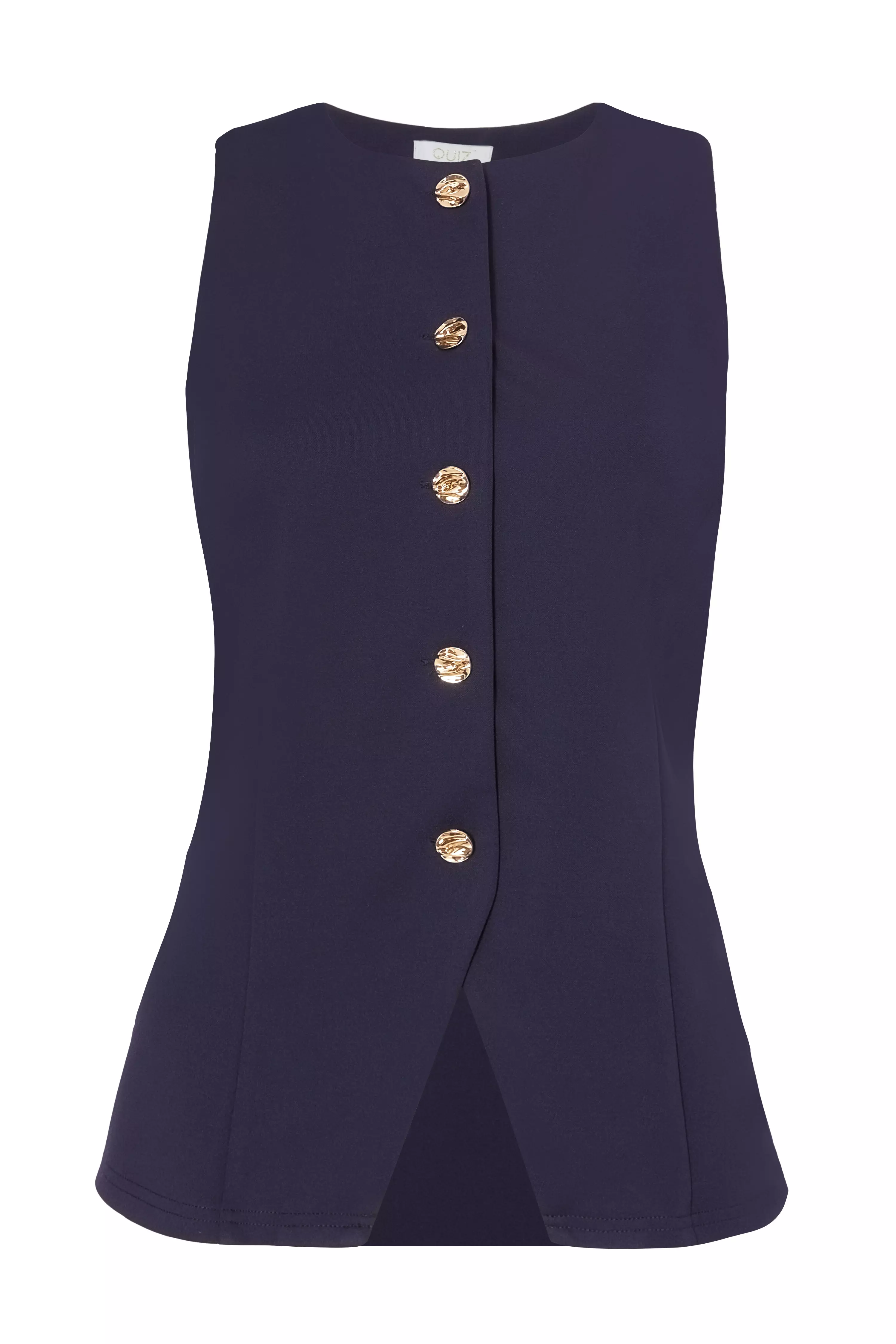 Navy Button Front Waistcoat