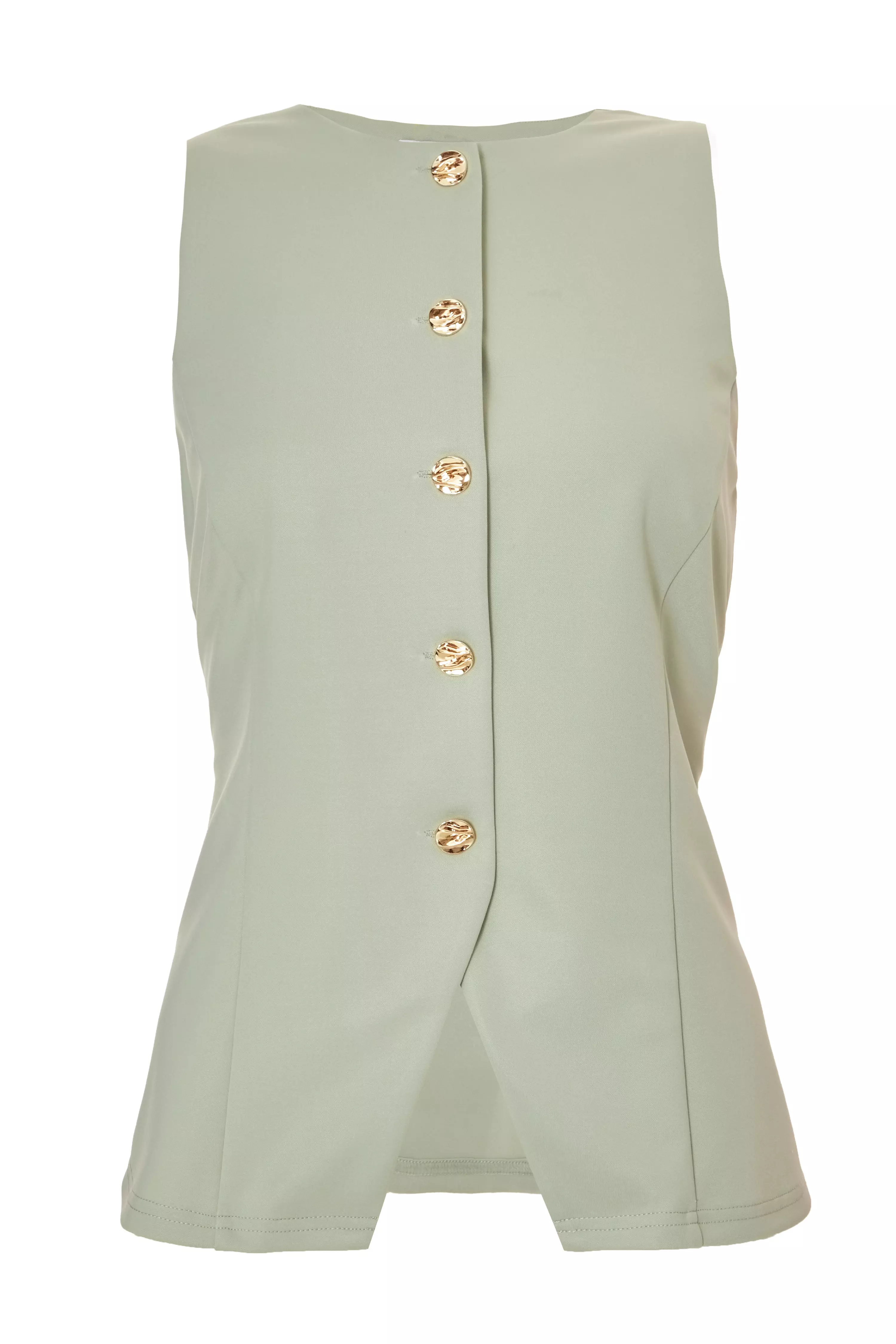 Sage Button Front Waistcoat