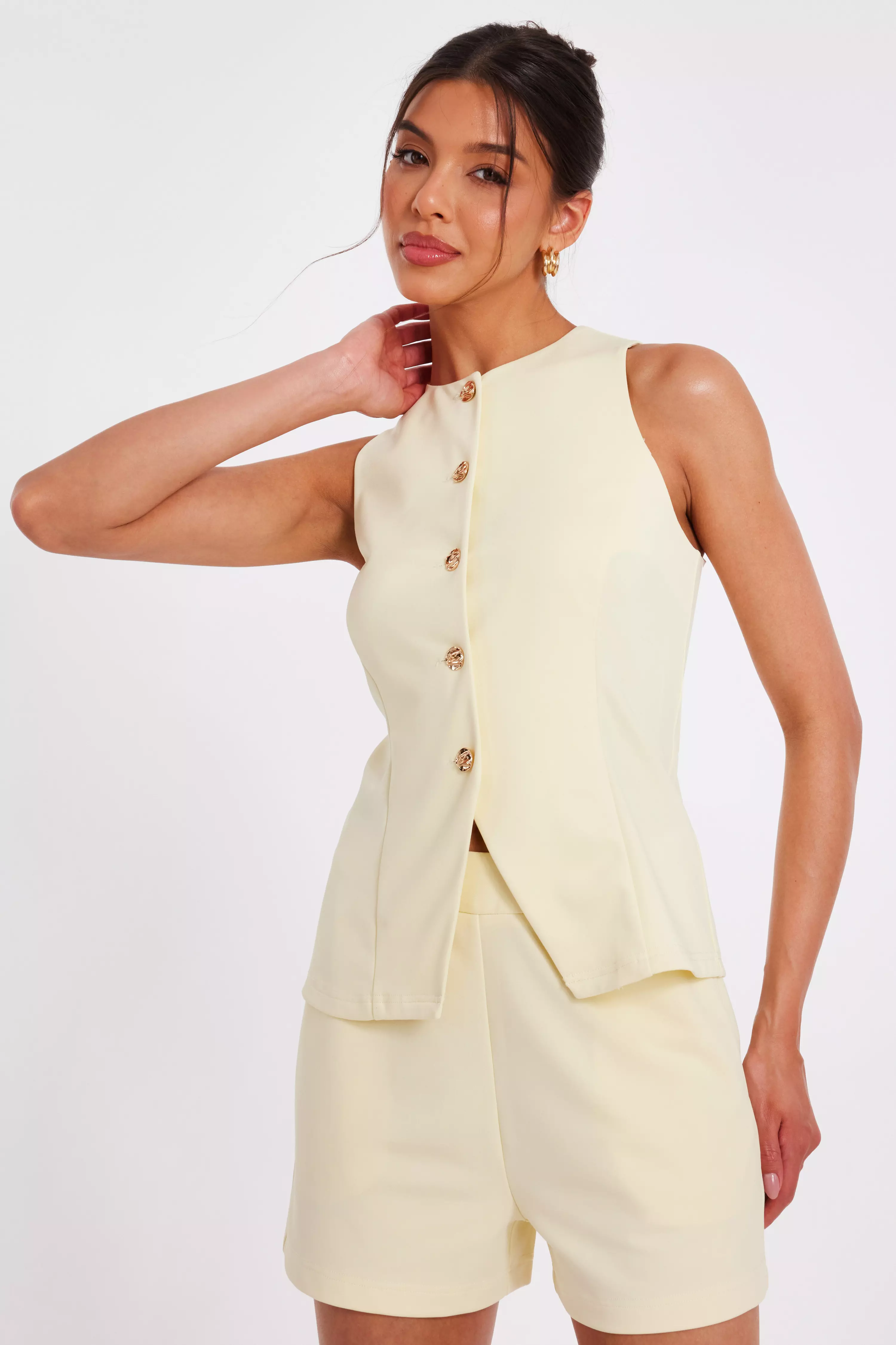 Yellow Button Front Waistcoat