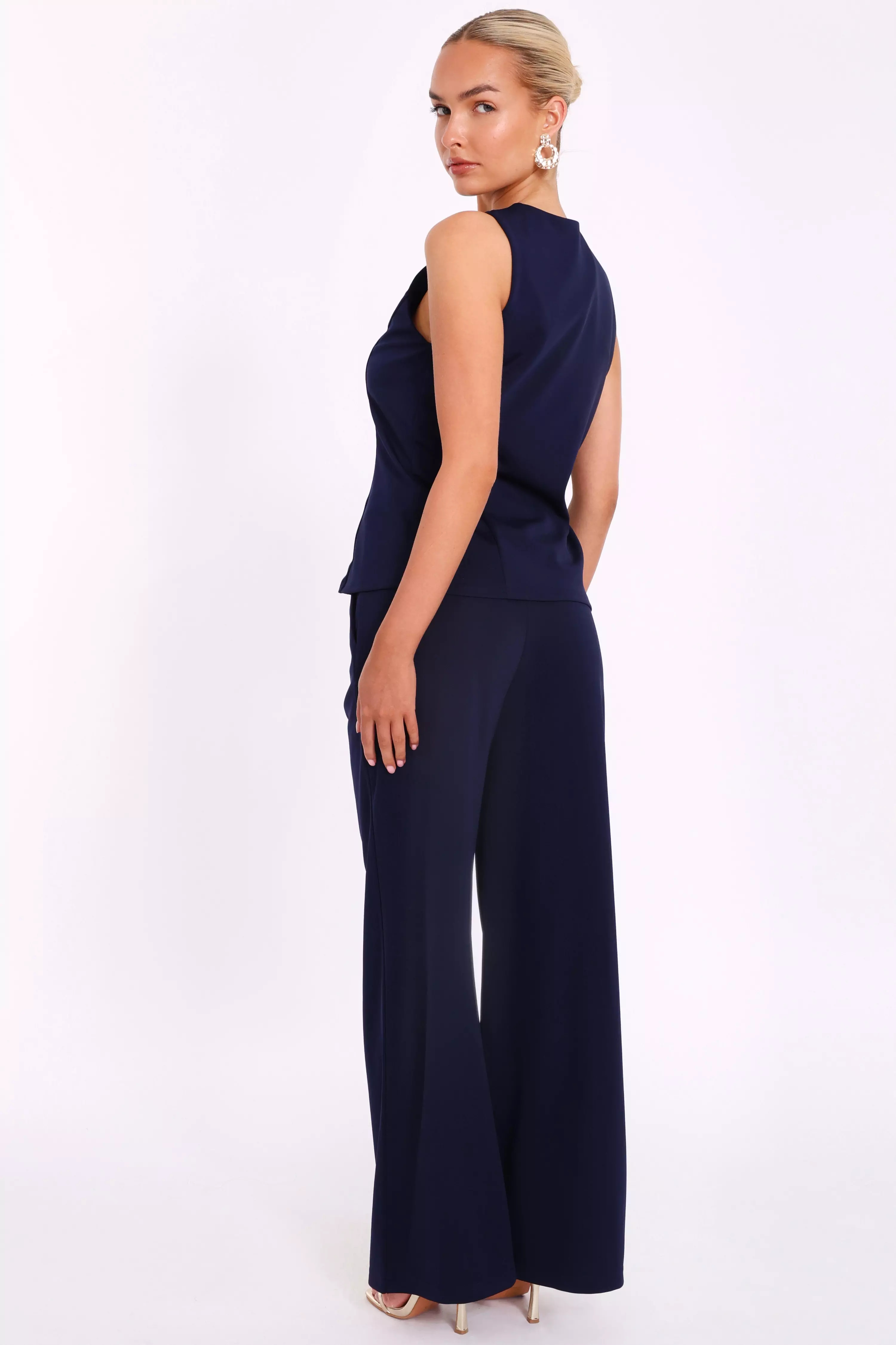 Navy Wide Leg Trousers