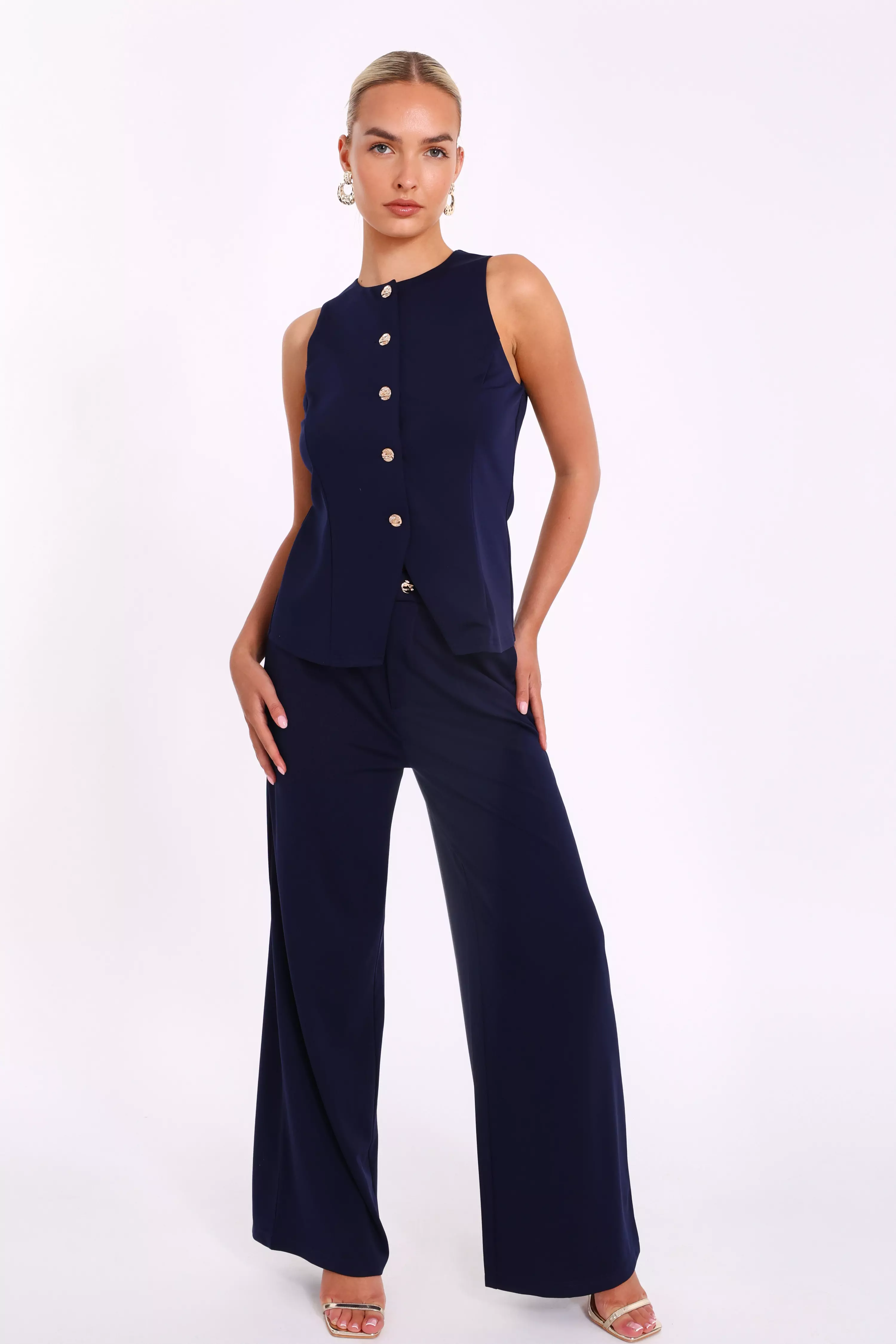 Navy Wide Leg Trousers