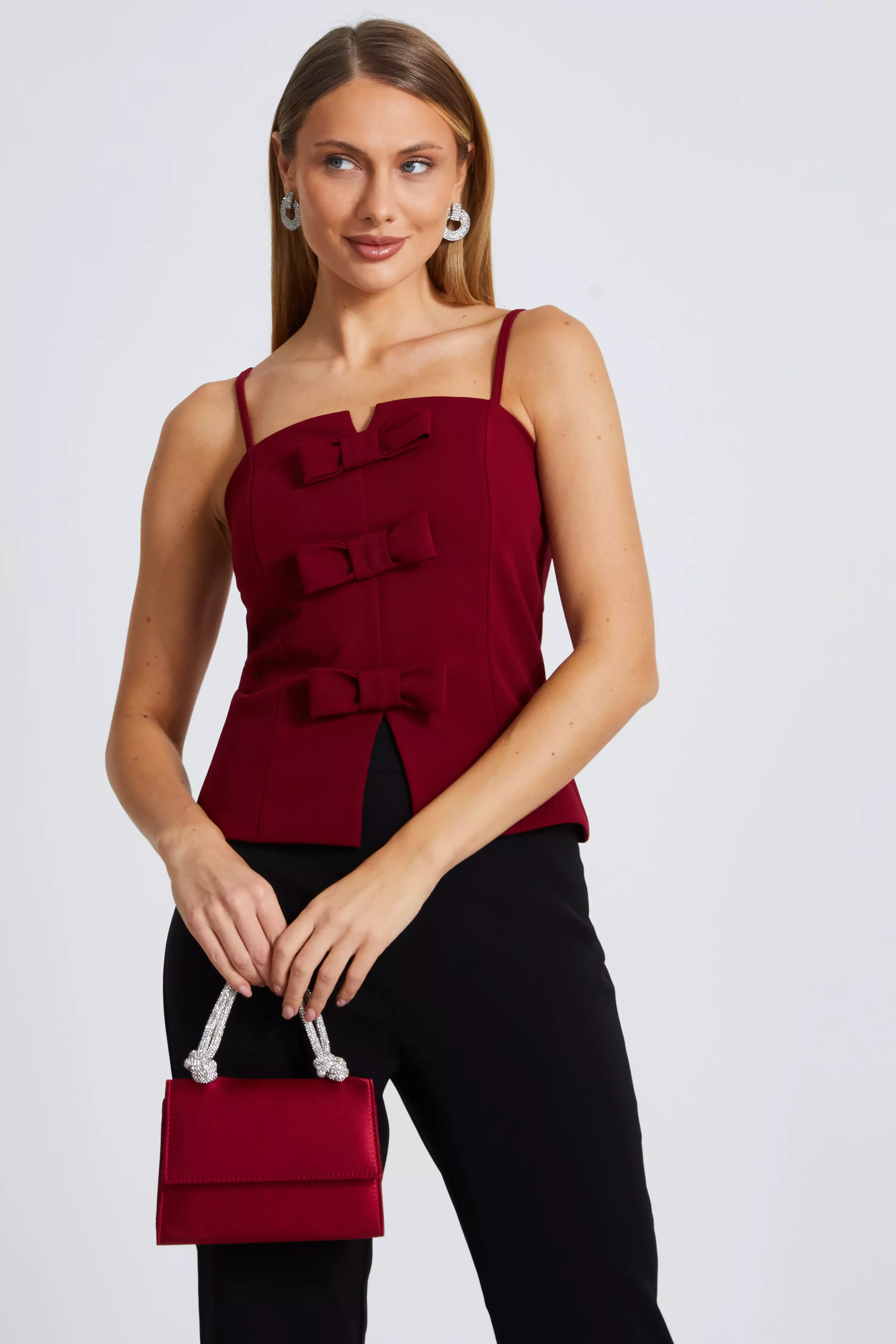 Dark Red Bow Front Top  