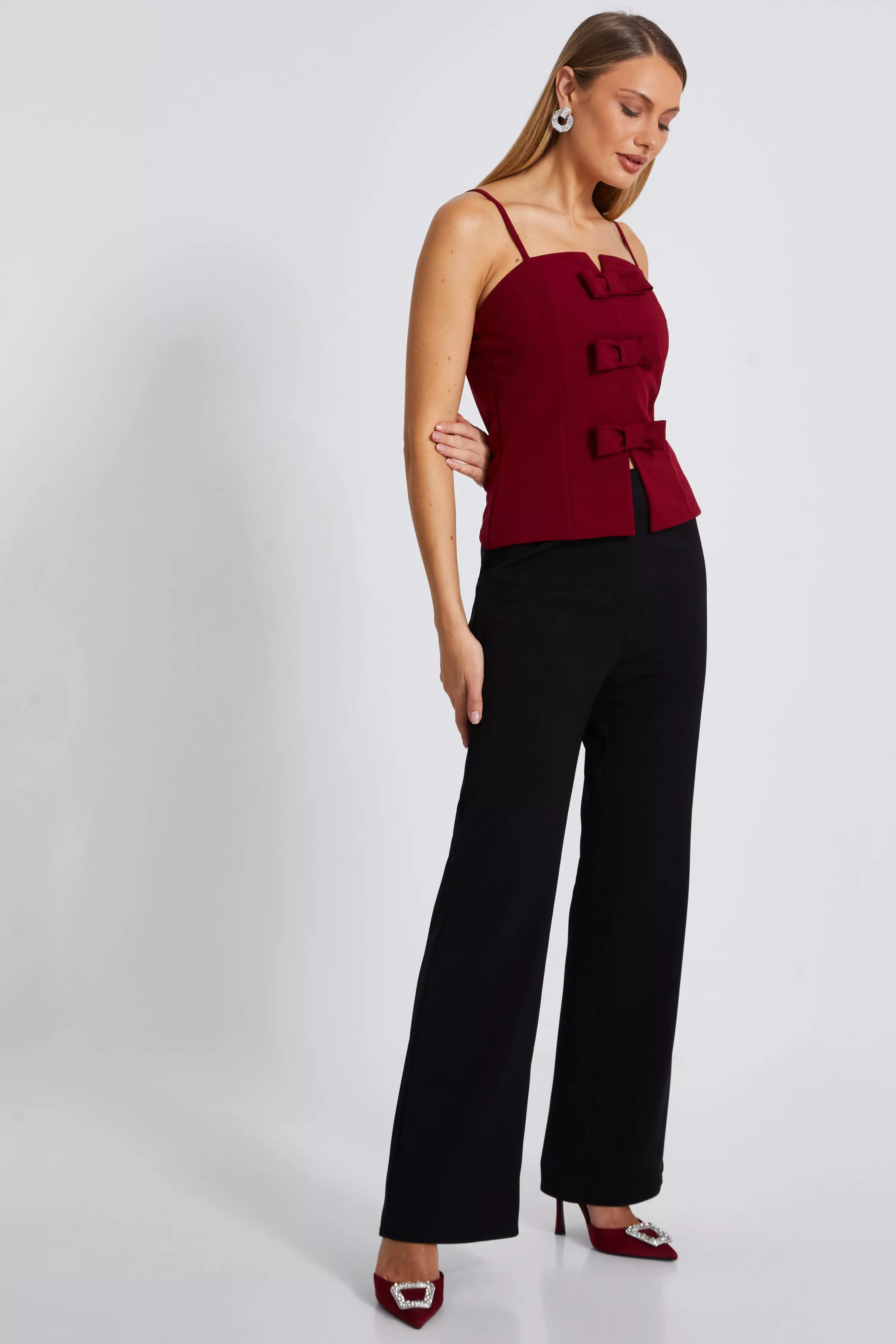 Burgundy Bow Front Strappy Top