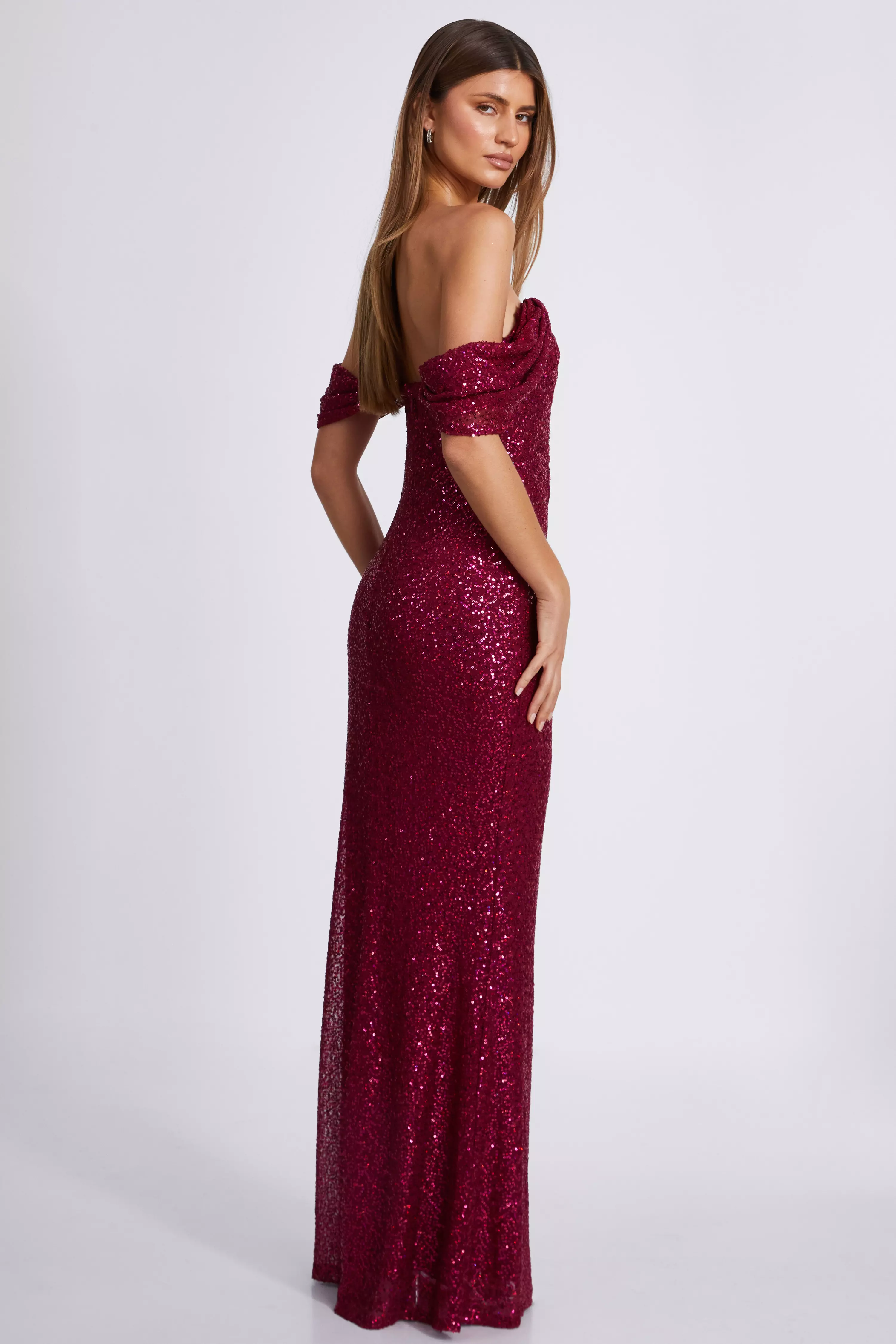 Dark Red Sequin Maxi Dress 