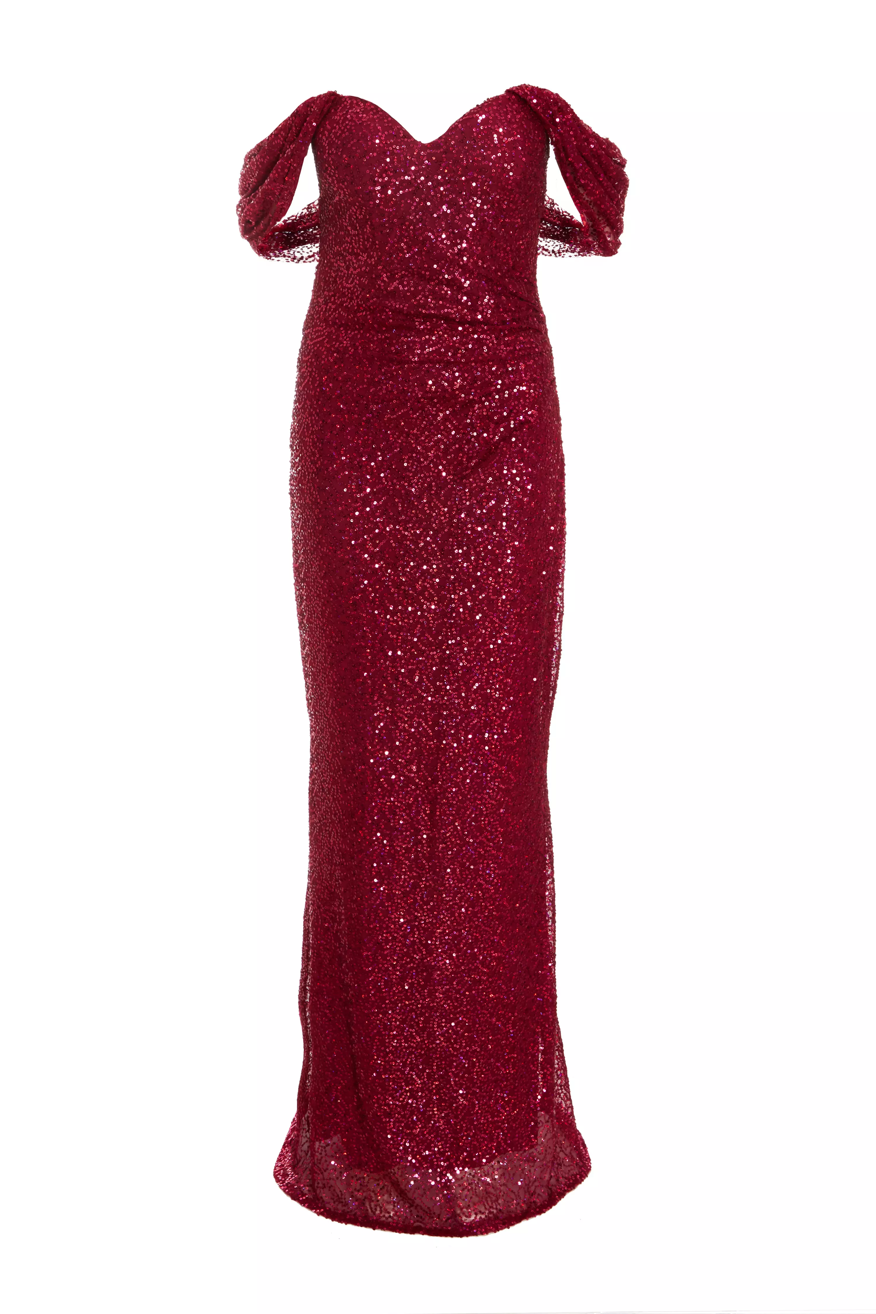 Dark Red Sequin Maxi Dress 