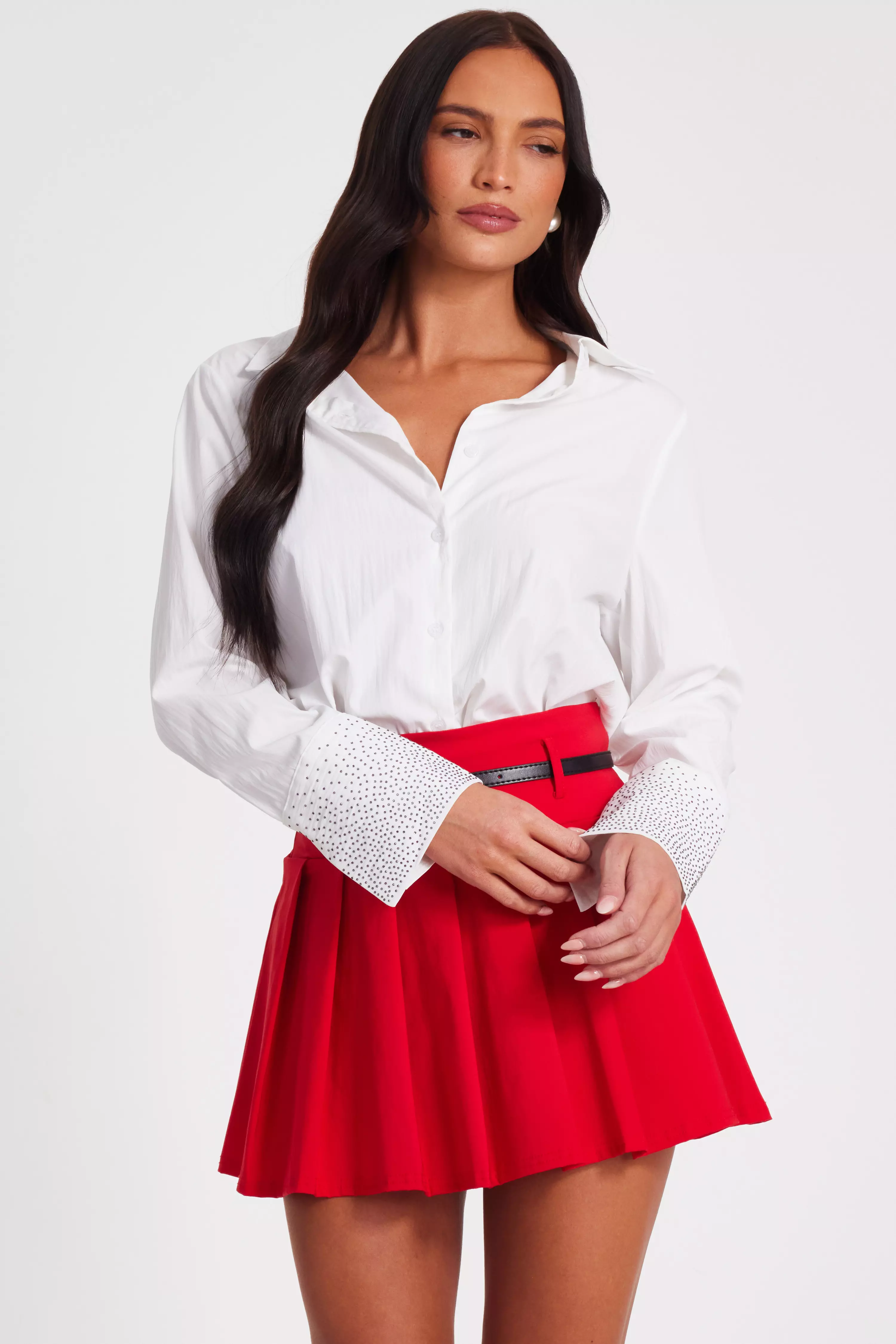 White Cotton Diamonte Cuff Shirt