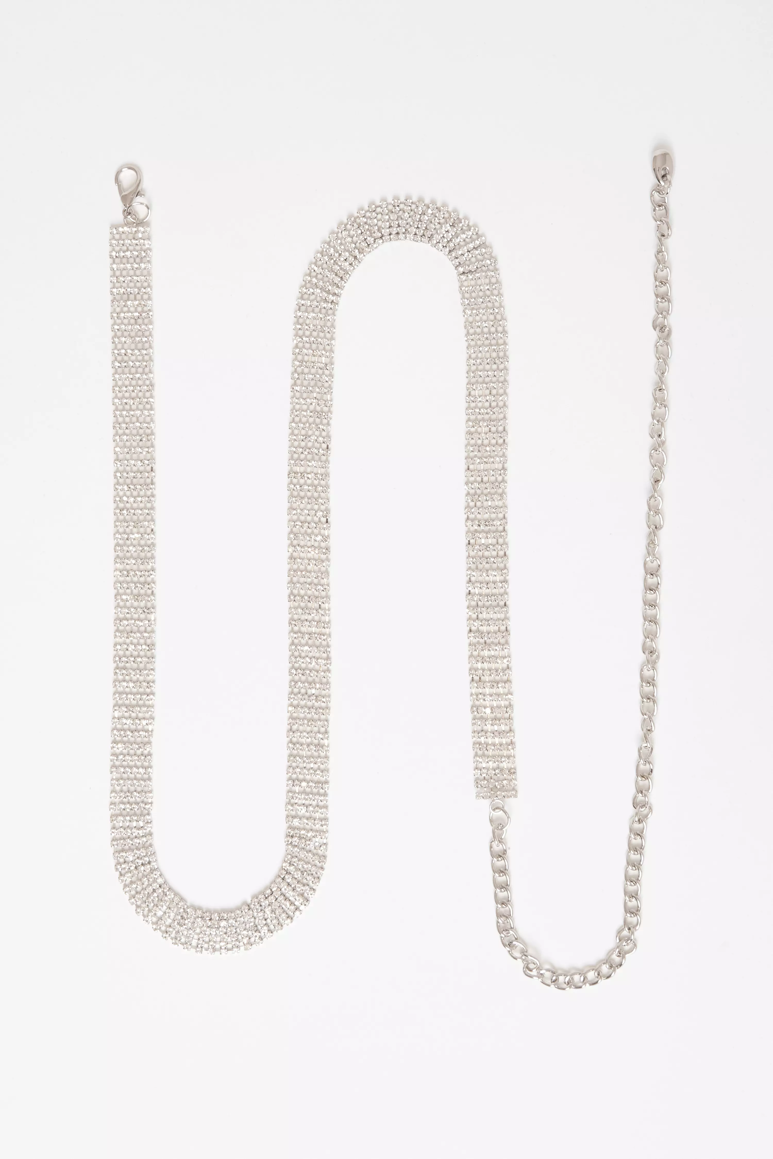 Silver Diamante Small Chain Belt 