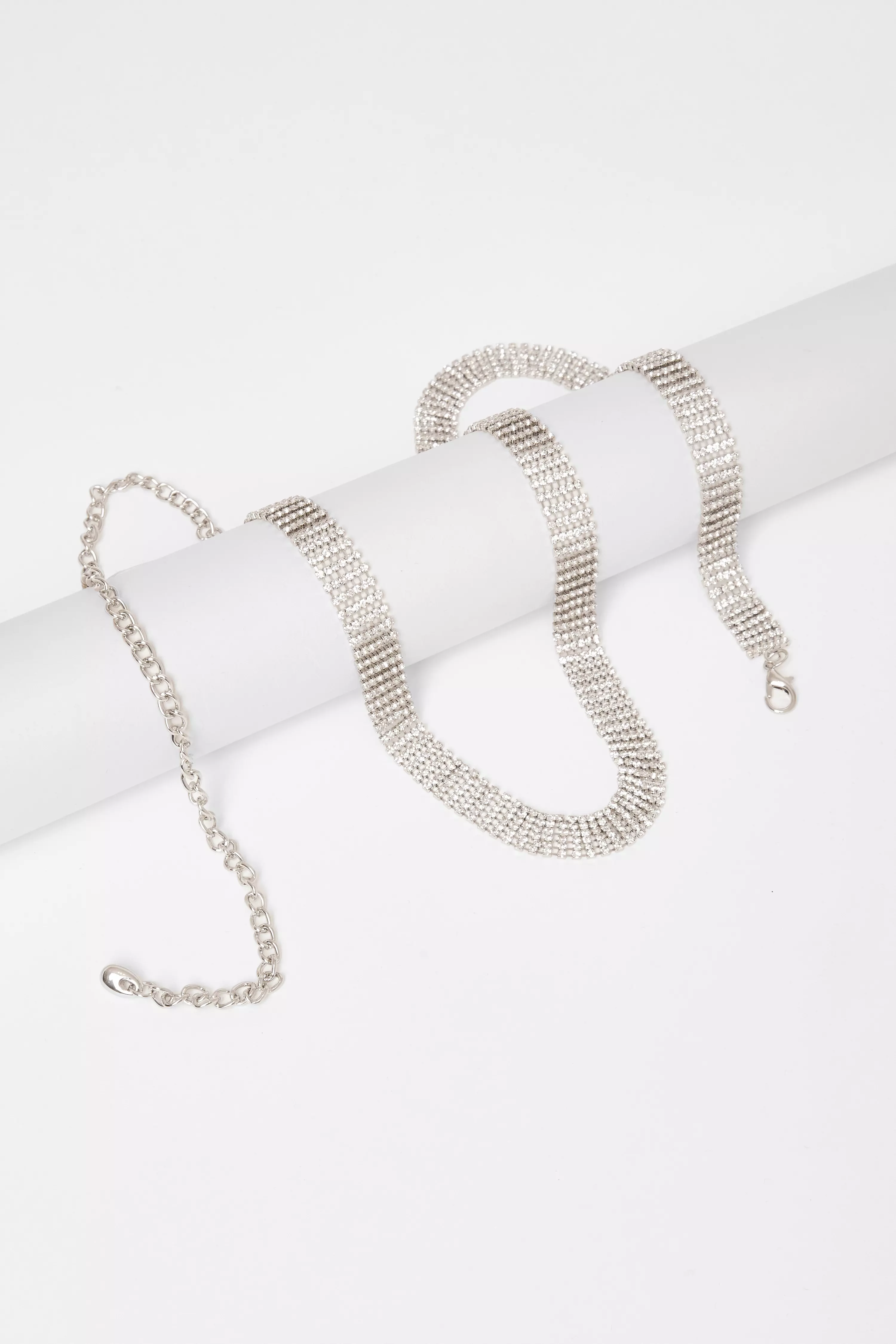 Silver Diamante Small Chain Belt 