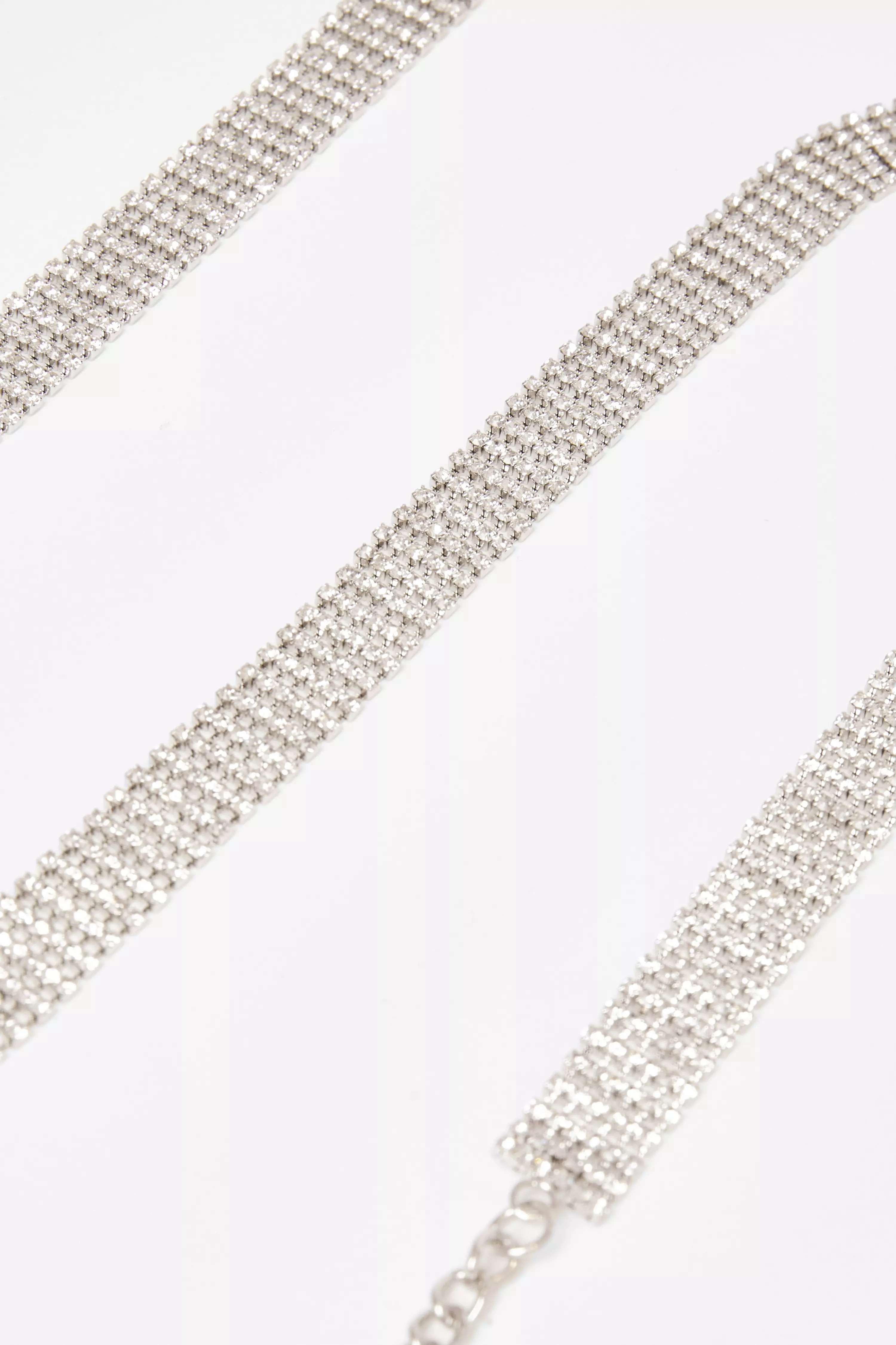 Silver Diamante Small Chain Belt 