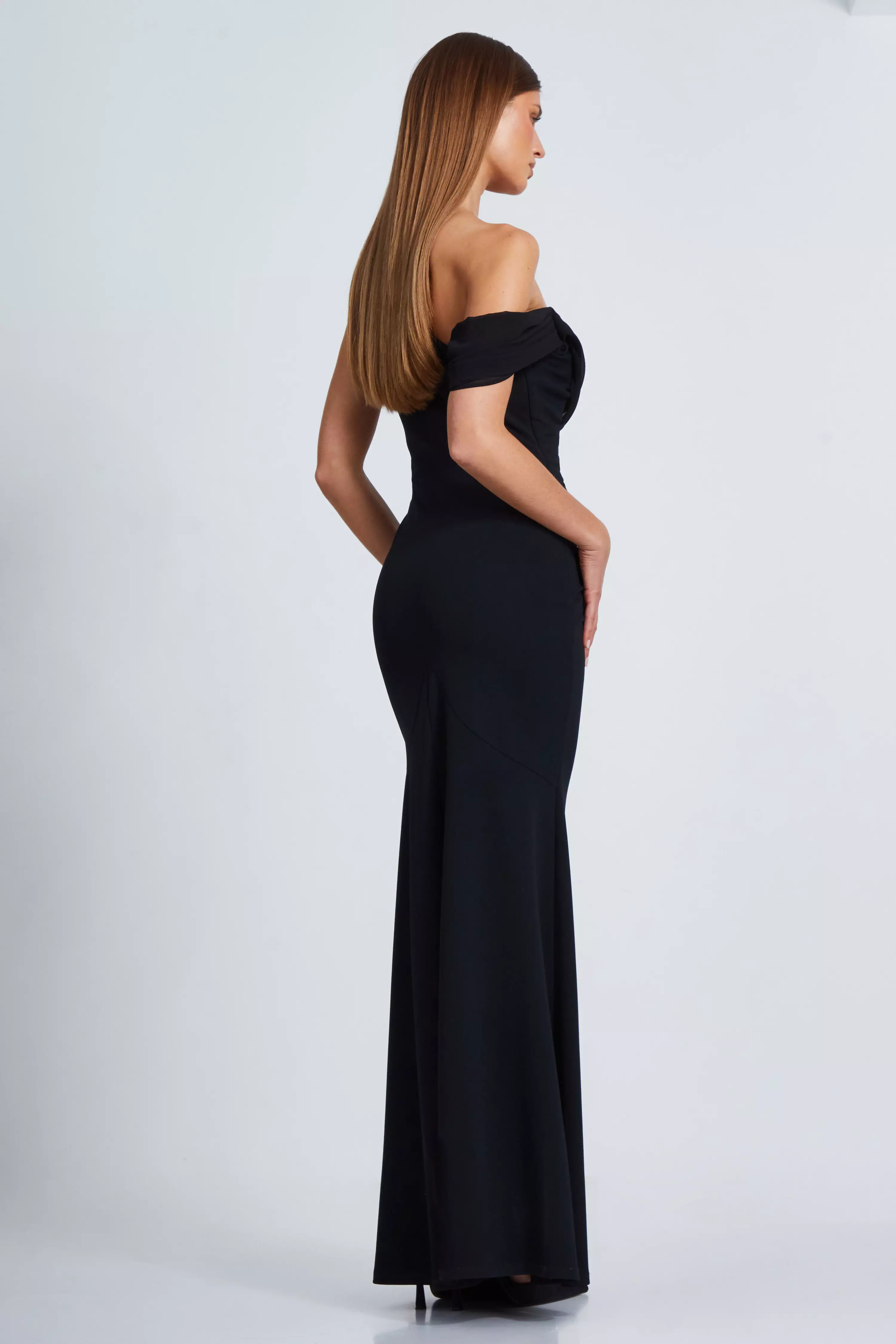 Black Chiffon Cowl Neck Maxi Dress 