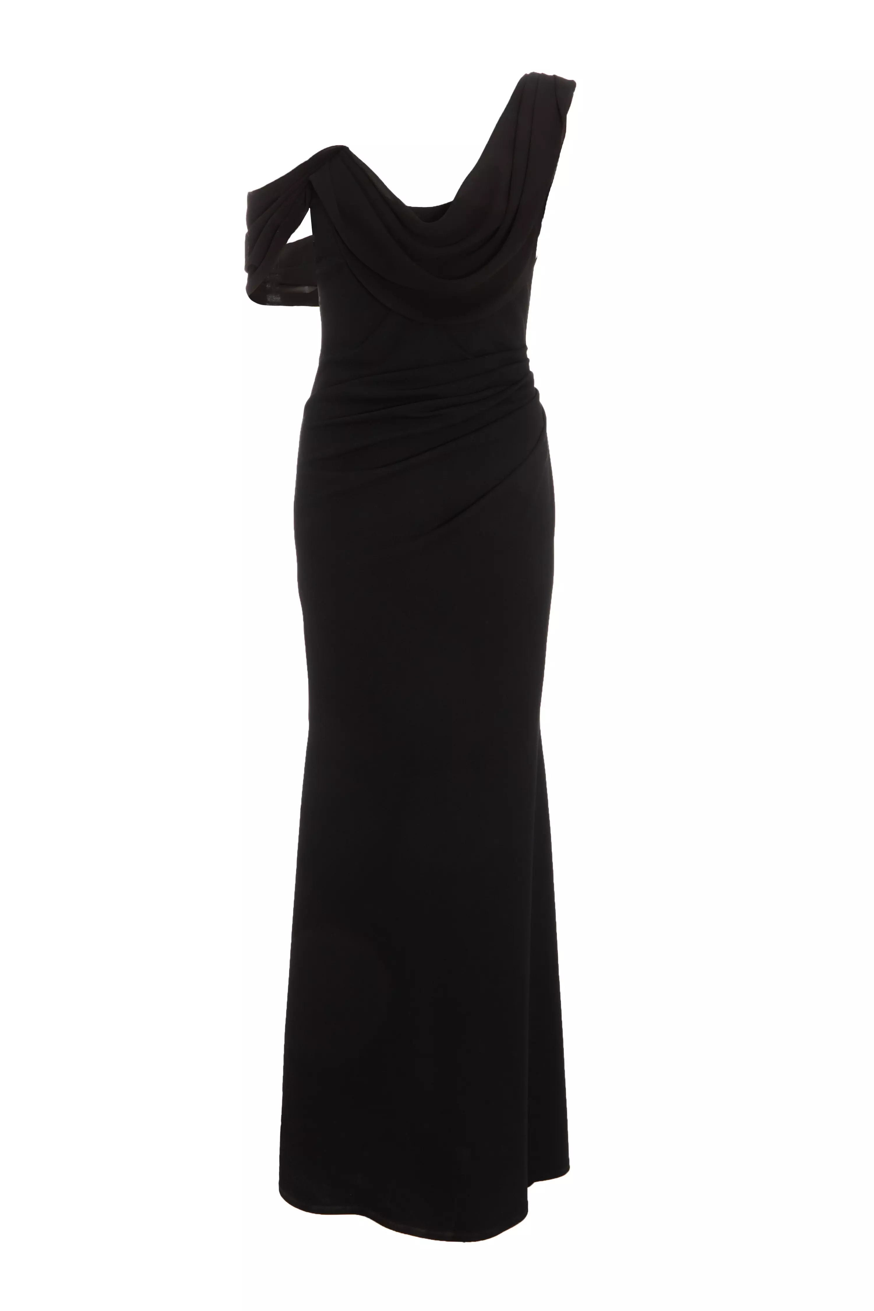 Black Chiffon Cowl Neck Maxi Dress 