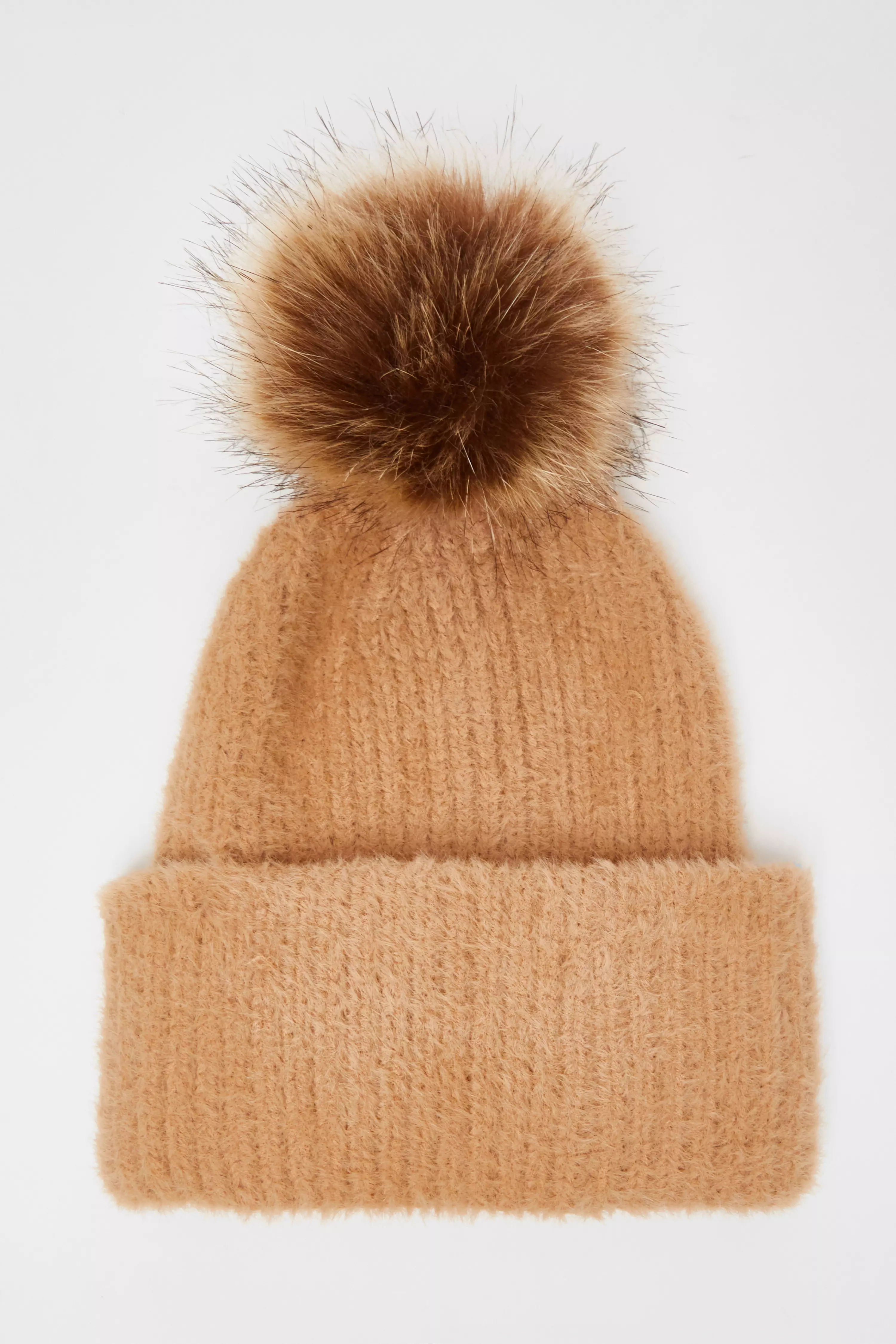 Camel Knit Pom Pom Hat 