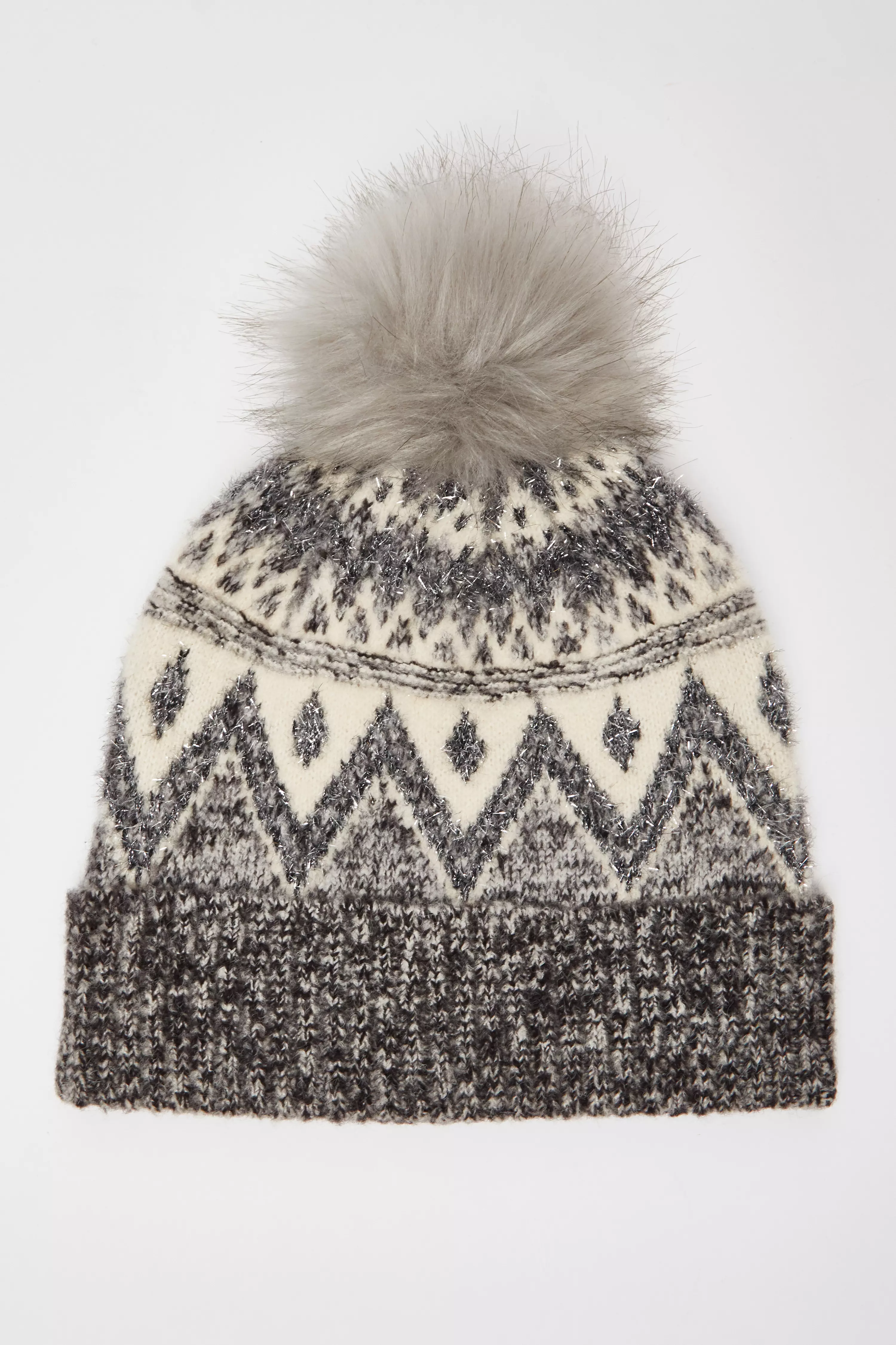 Patterned Knit Pom Pom Hat 