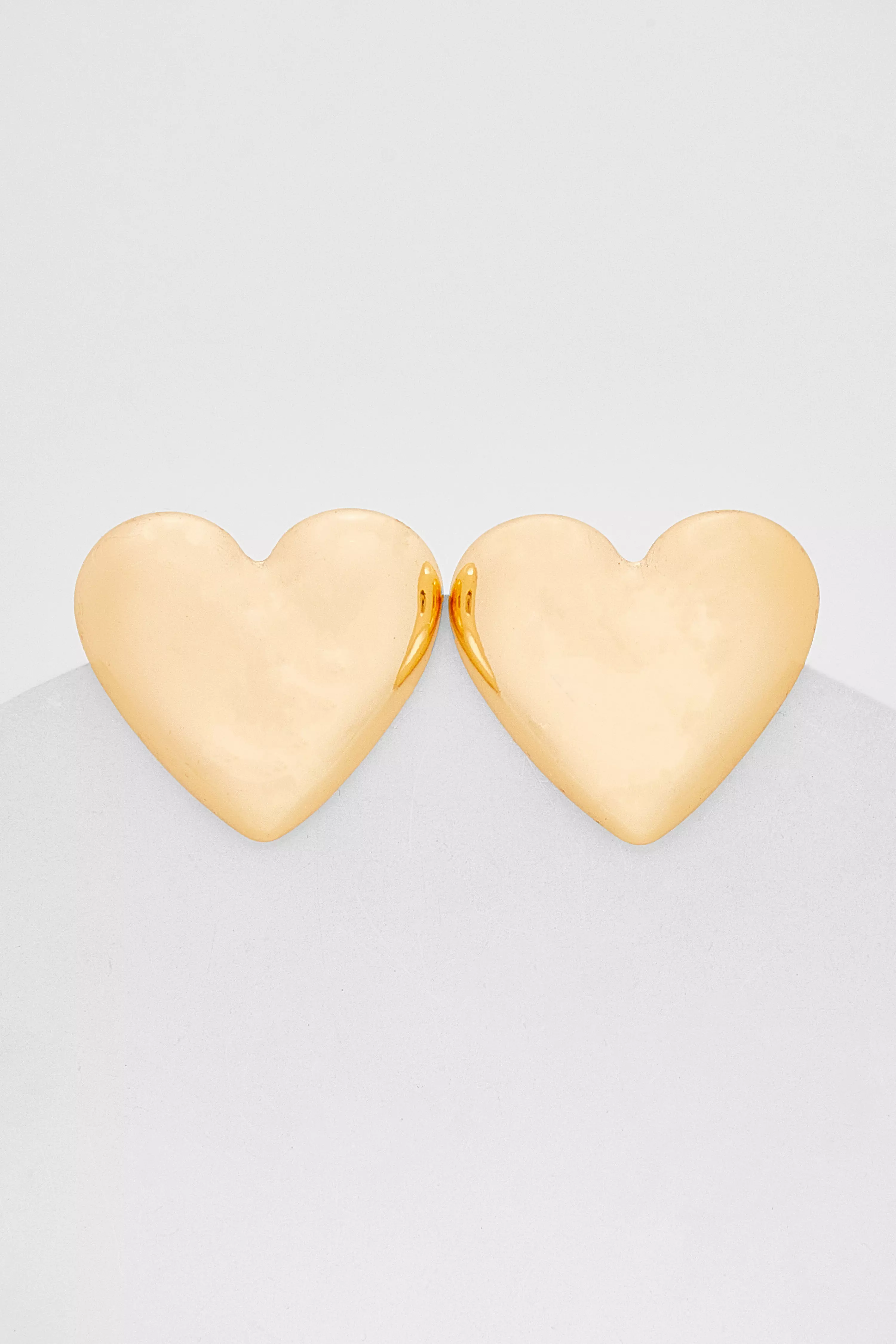 Gold Large Heart Stud Earrings