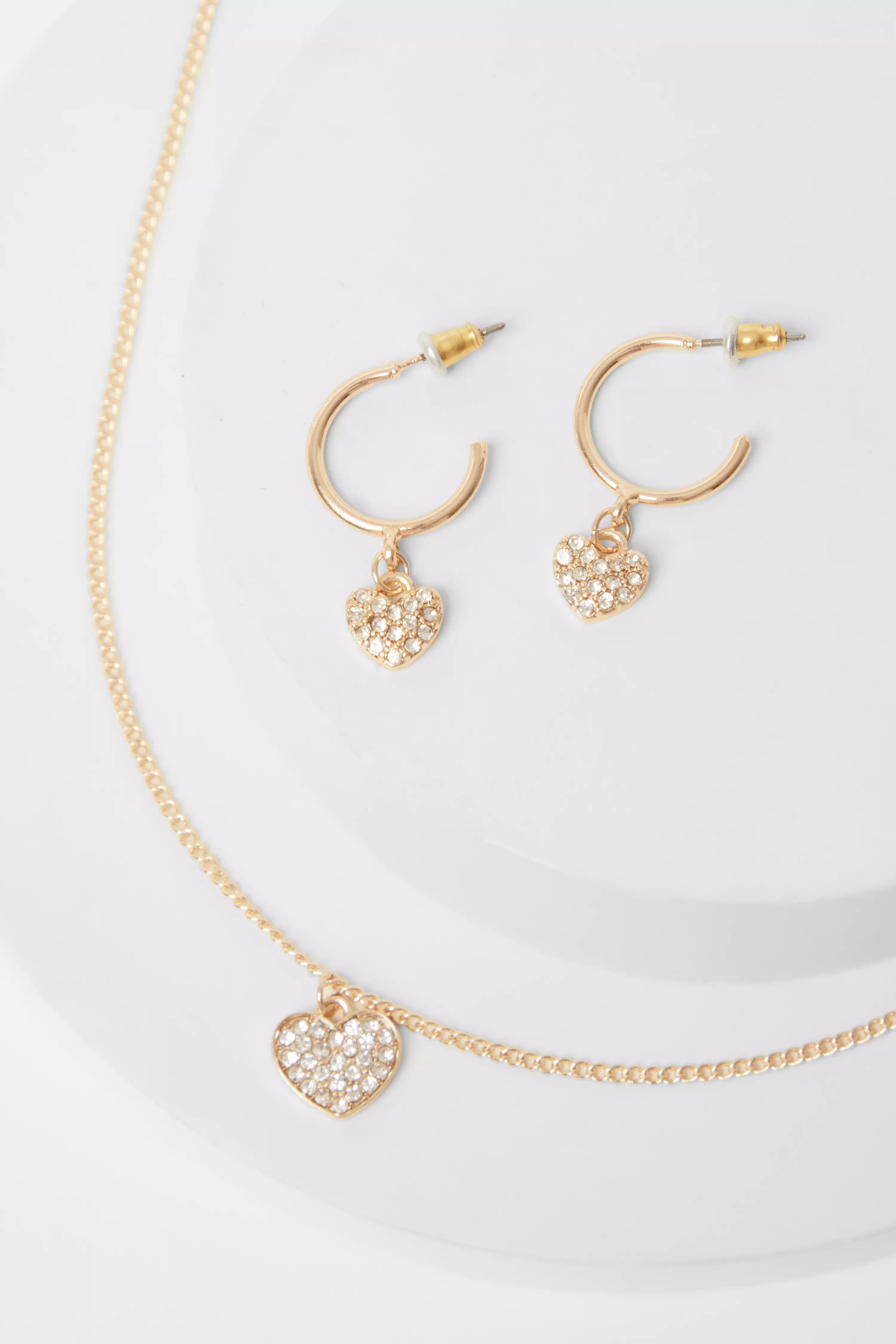 Gold Diamante Heart Jewellery Set 