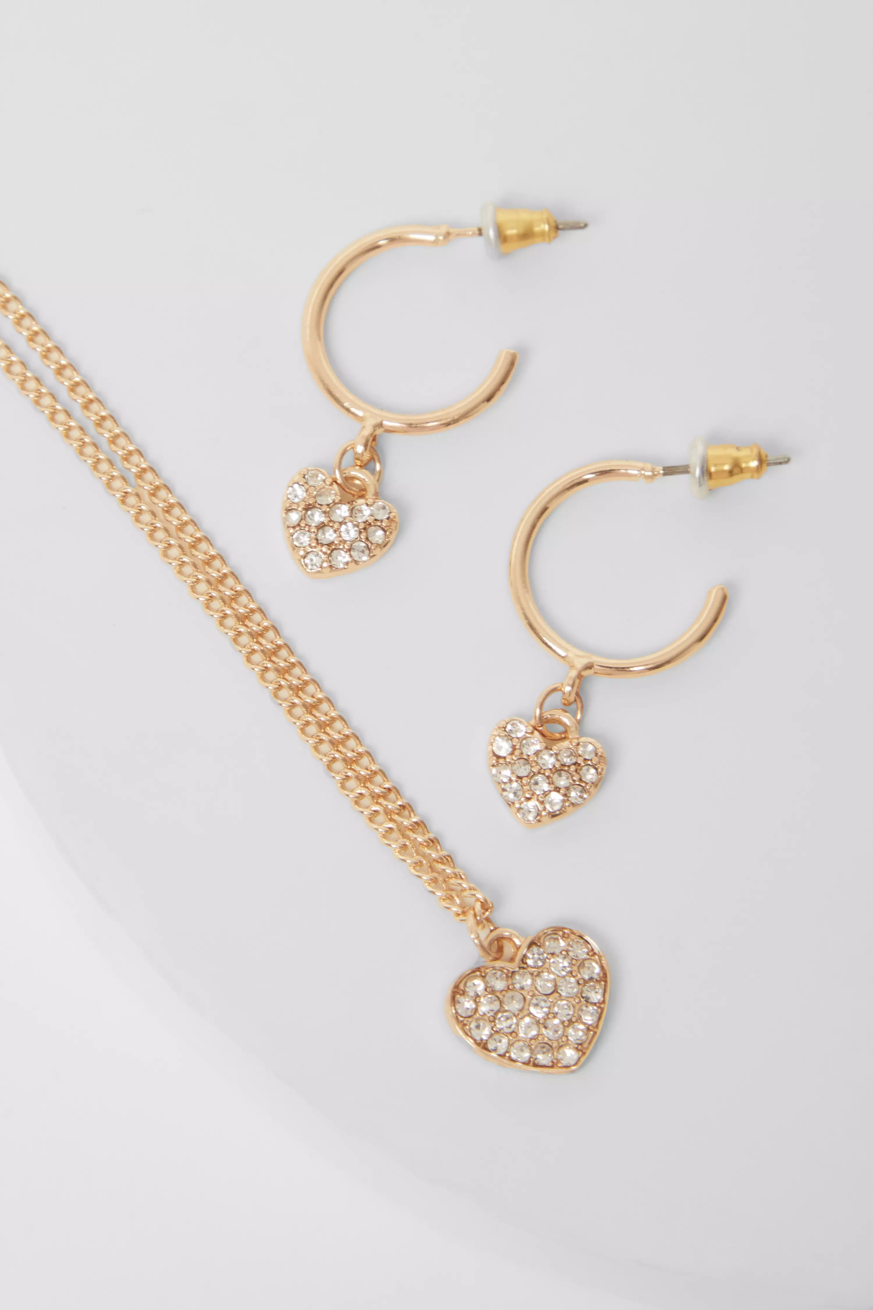 Gold Diamante Heart Jewellery Set 