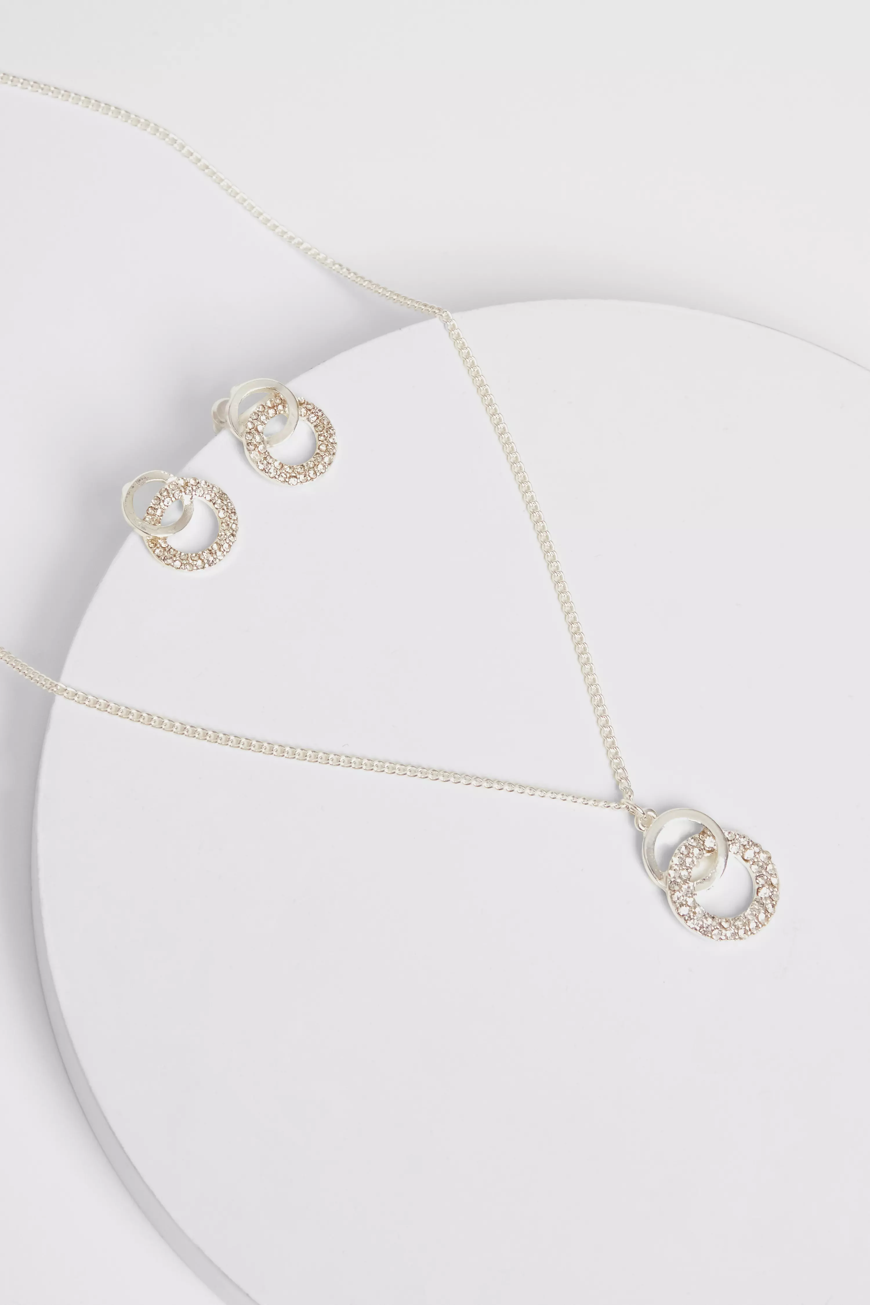 Silver Double Circle Jewellery Set