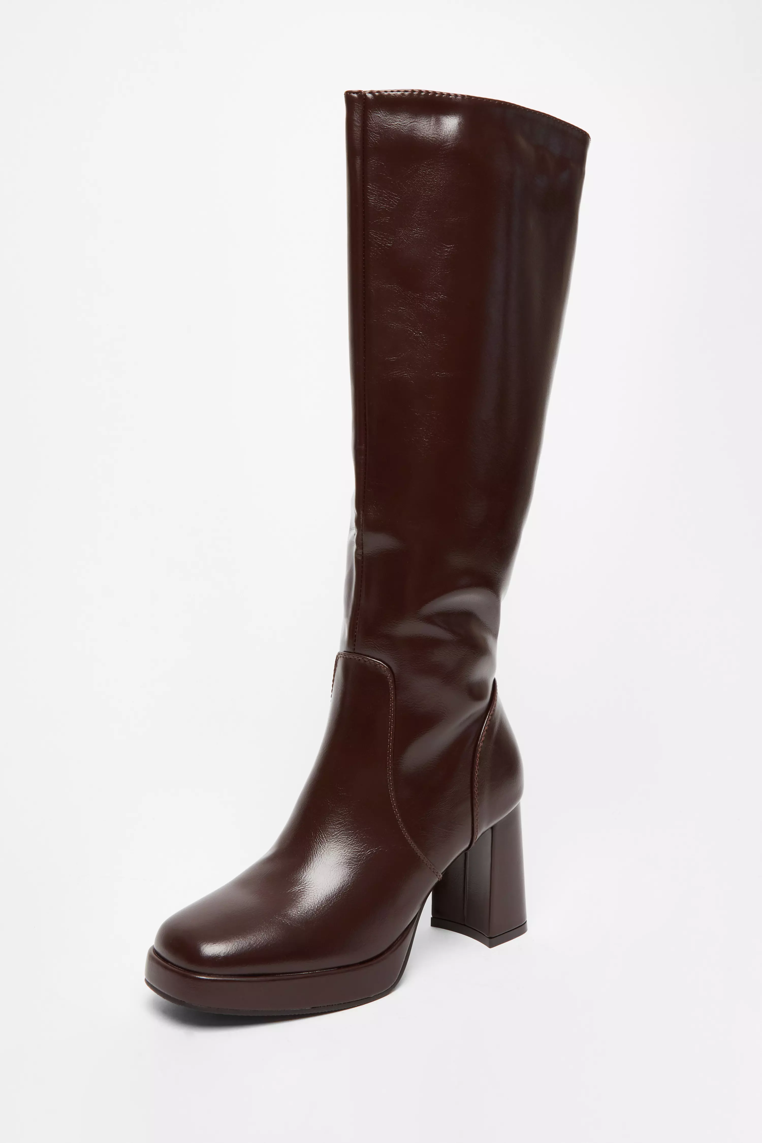 Brown Faux Leather Platform Boots