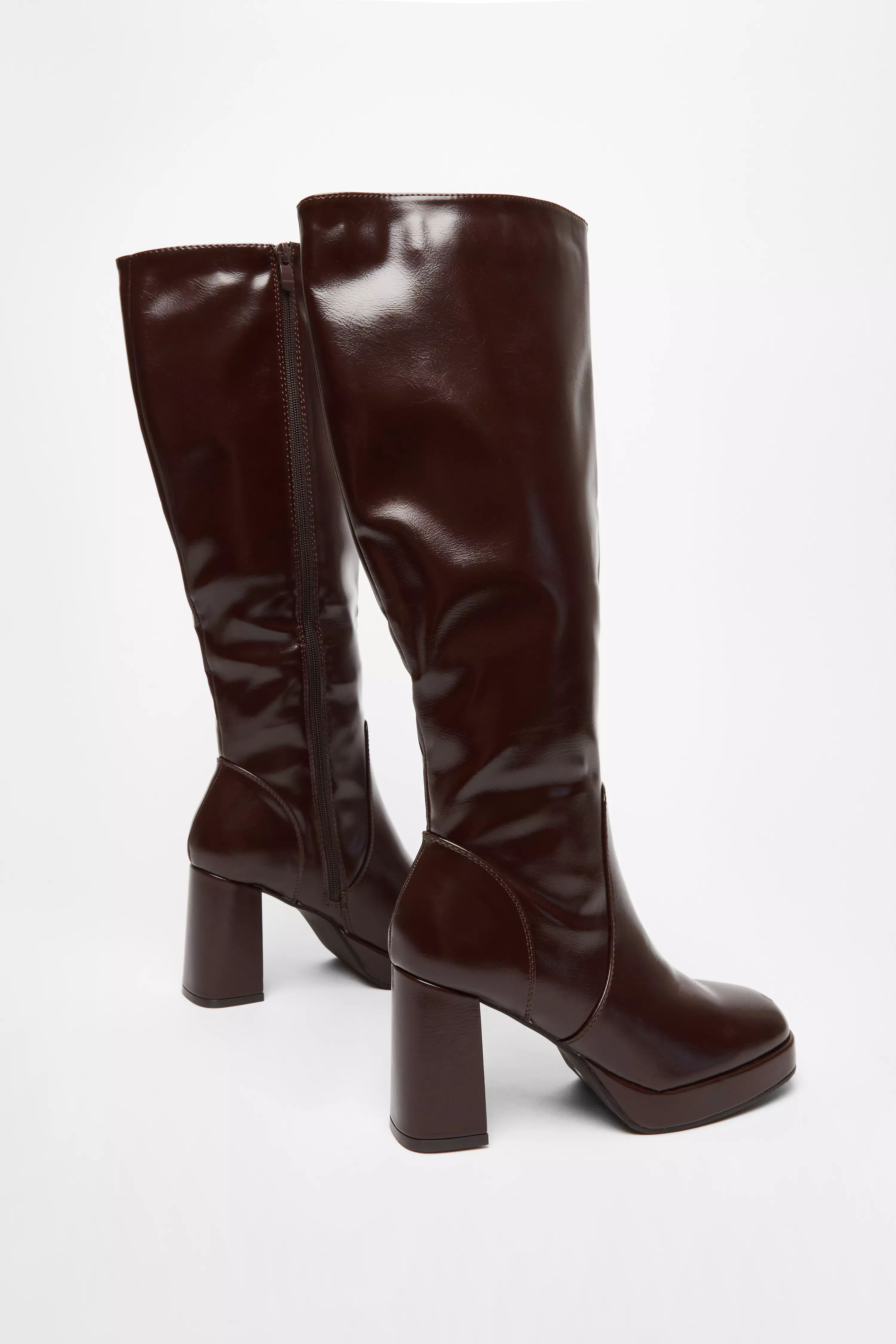 Brown Faux Leather Platform Boots