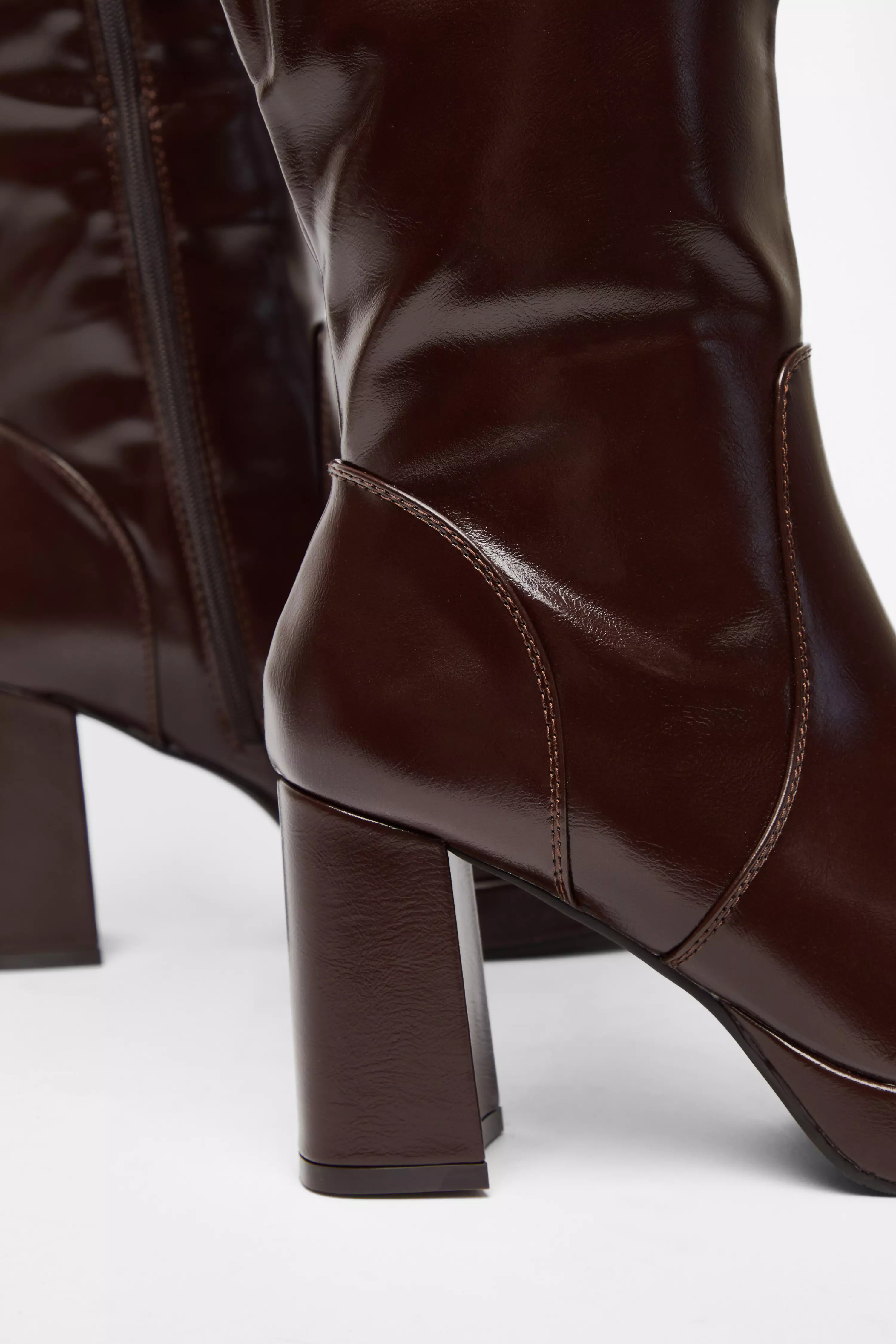 Brown Faux Leather Platform Boots