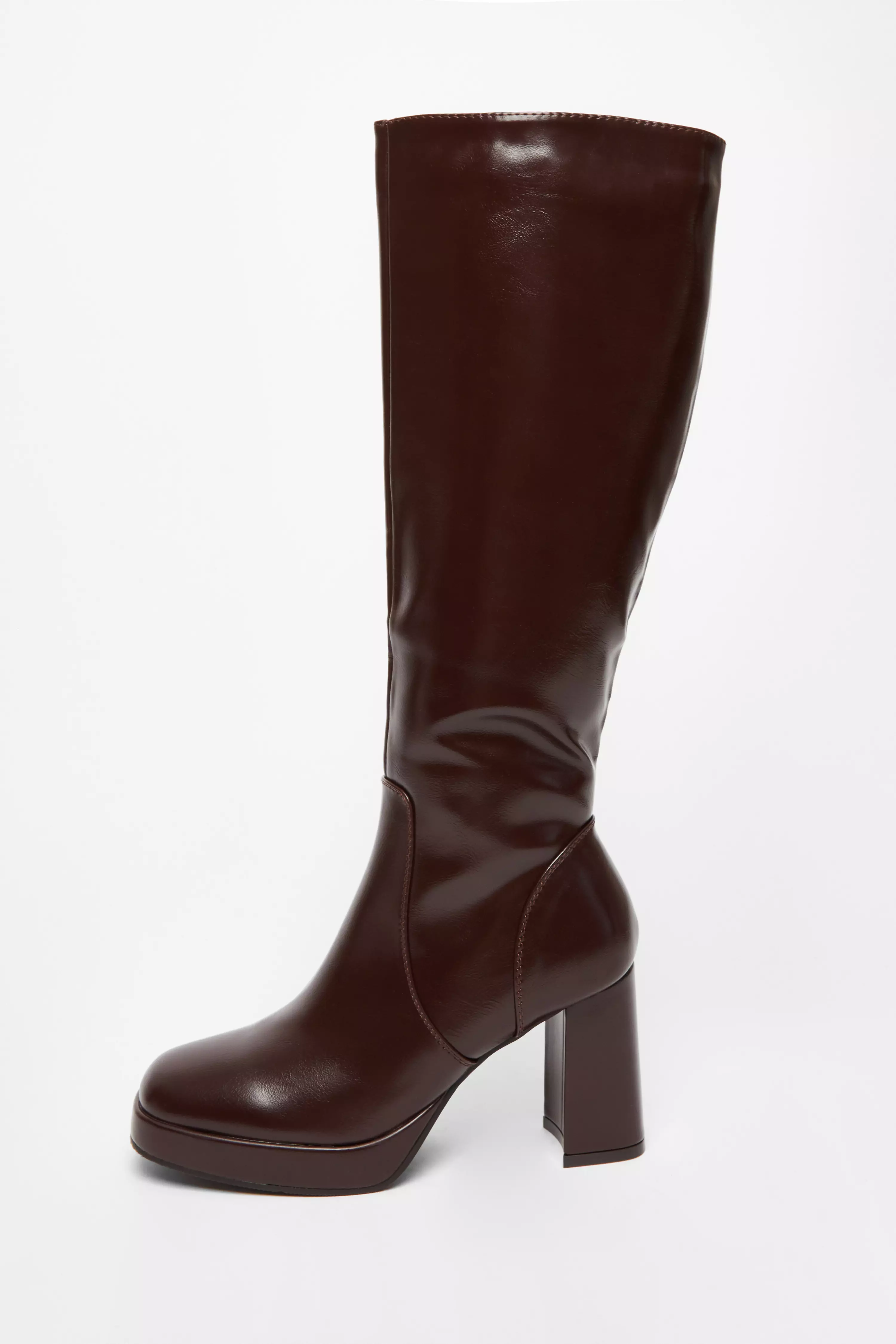 Brown Faux Leather Platform Boots