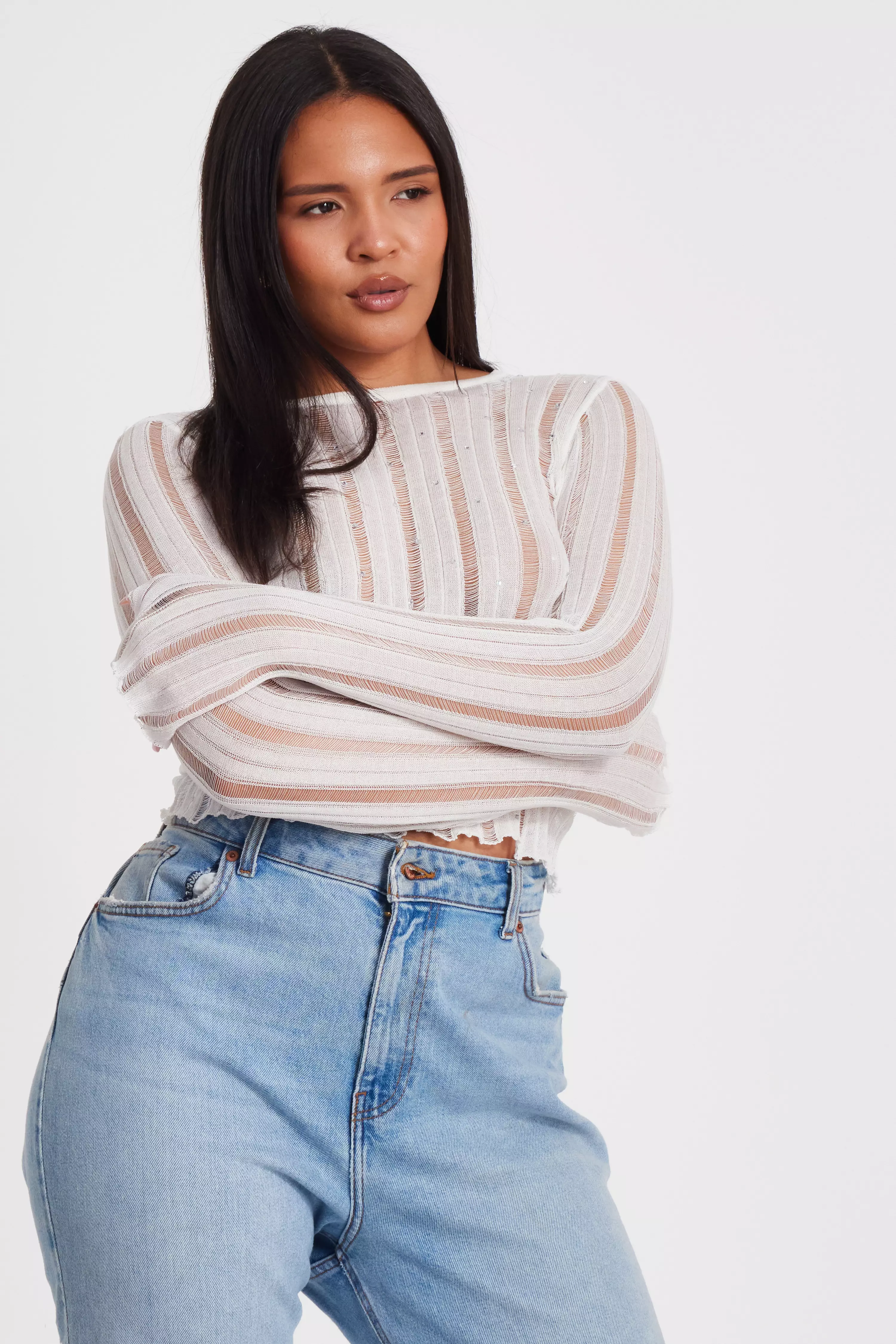 White Knitted Diamante Jumper