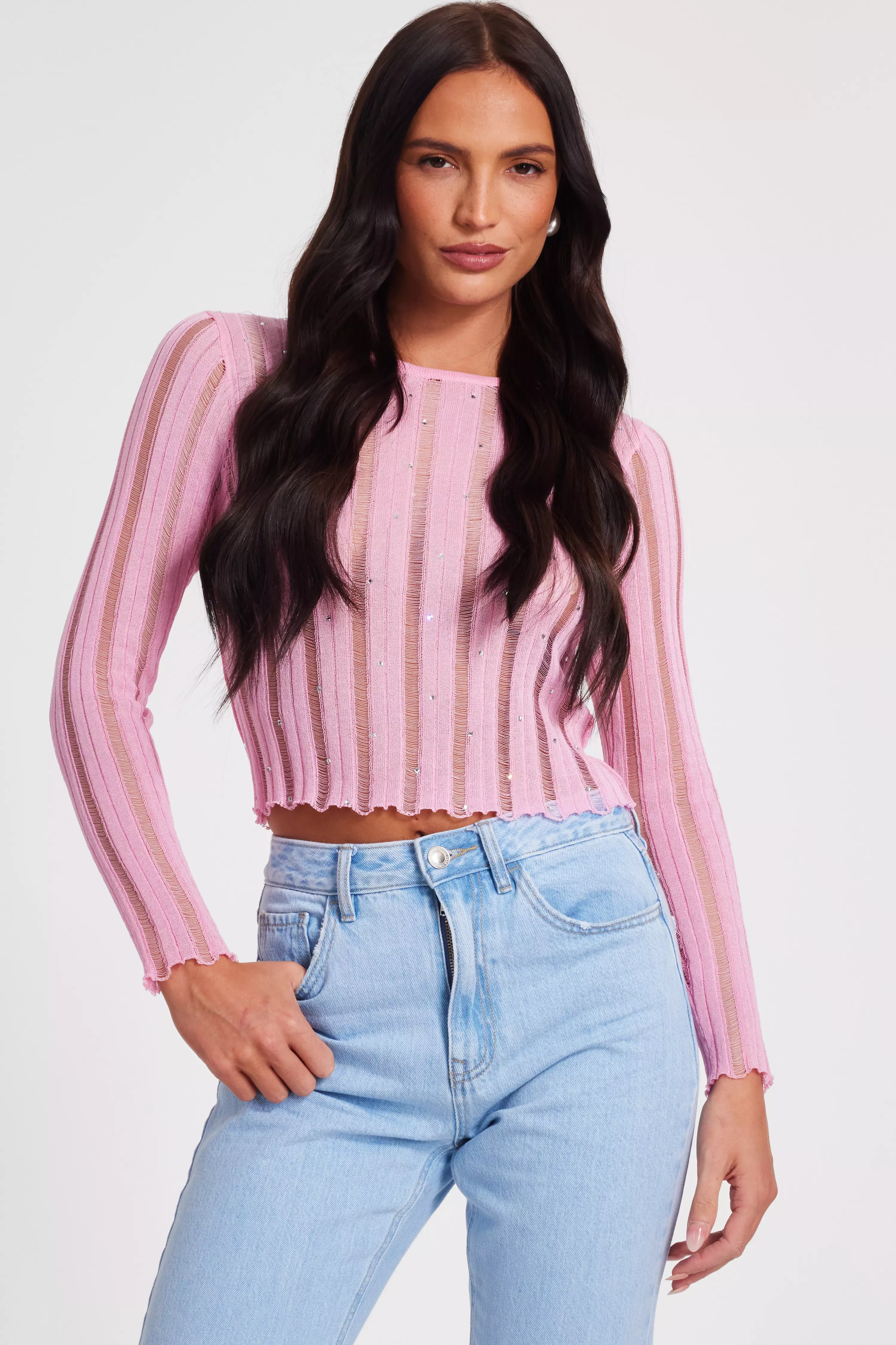 Pink Knitted Diamante Jumper