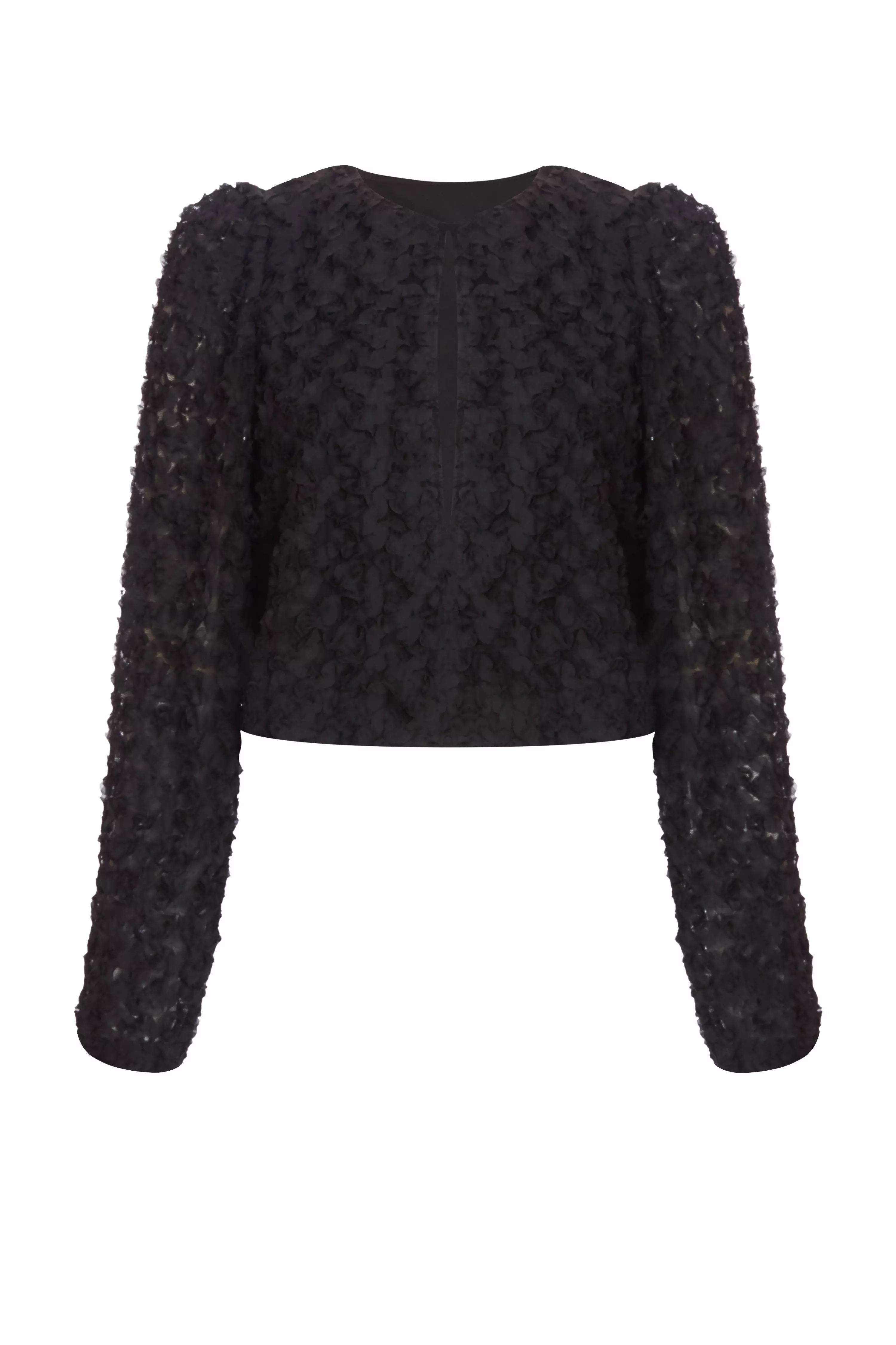 Black Chiffon Floral Cropped Jacket