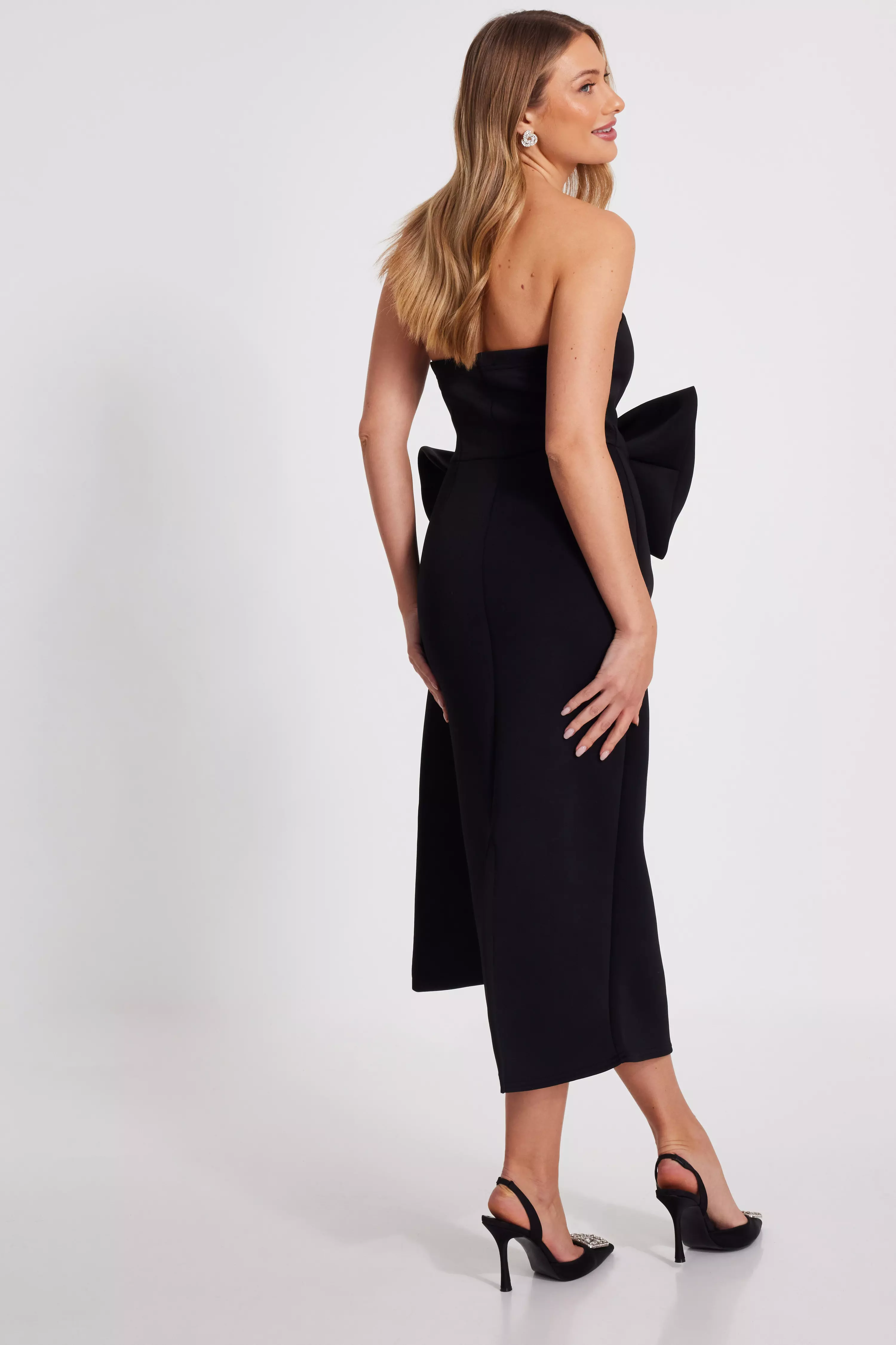 Black Strapless Bow Midaxi Dress