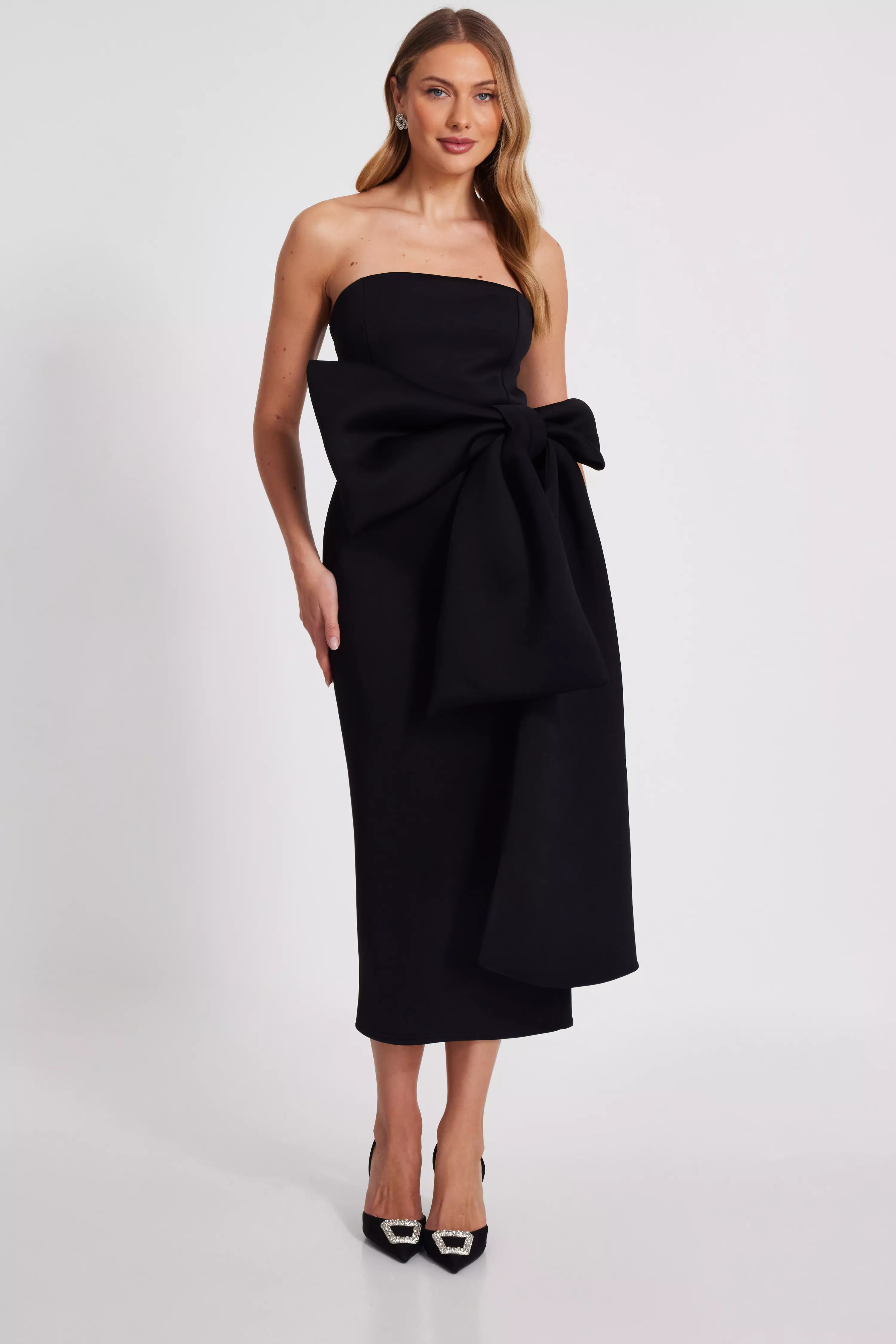 Black Strapless Bow Midaxi Dress