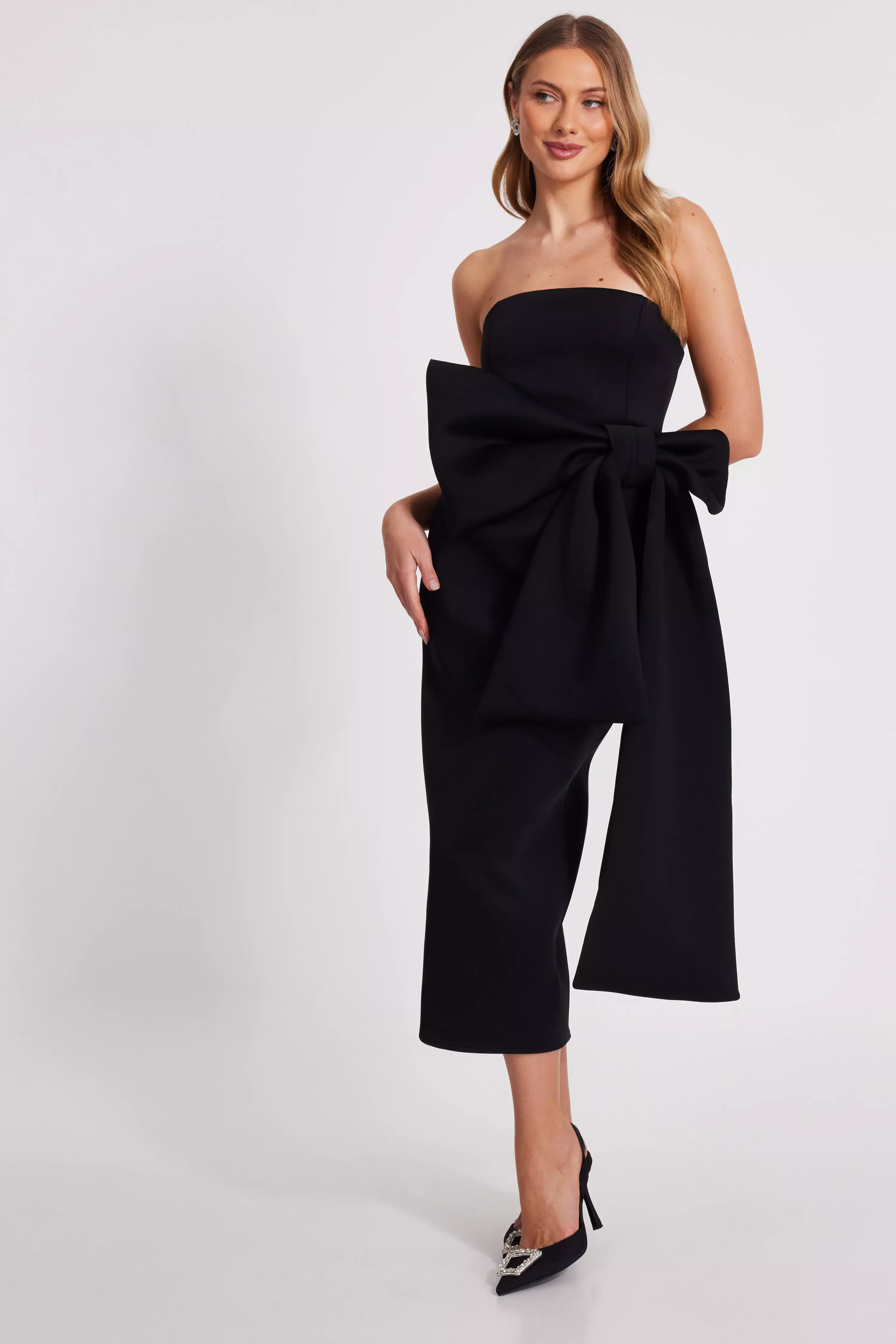 Black Strapless Bow Midaxi Dress