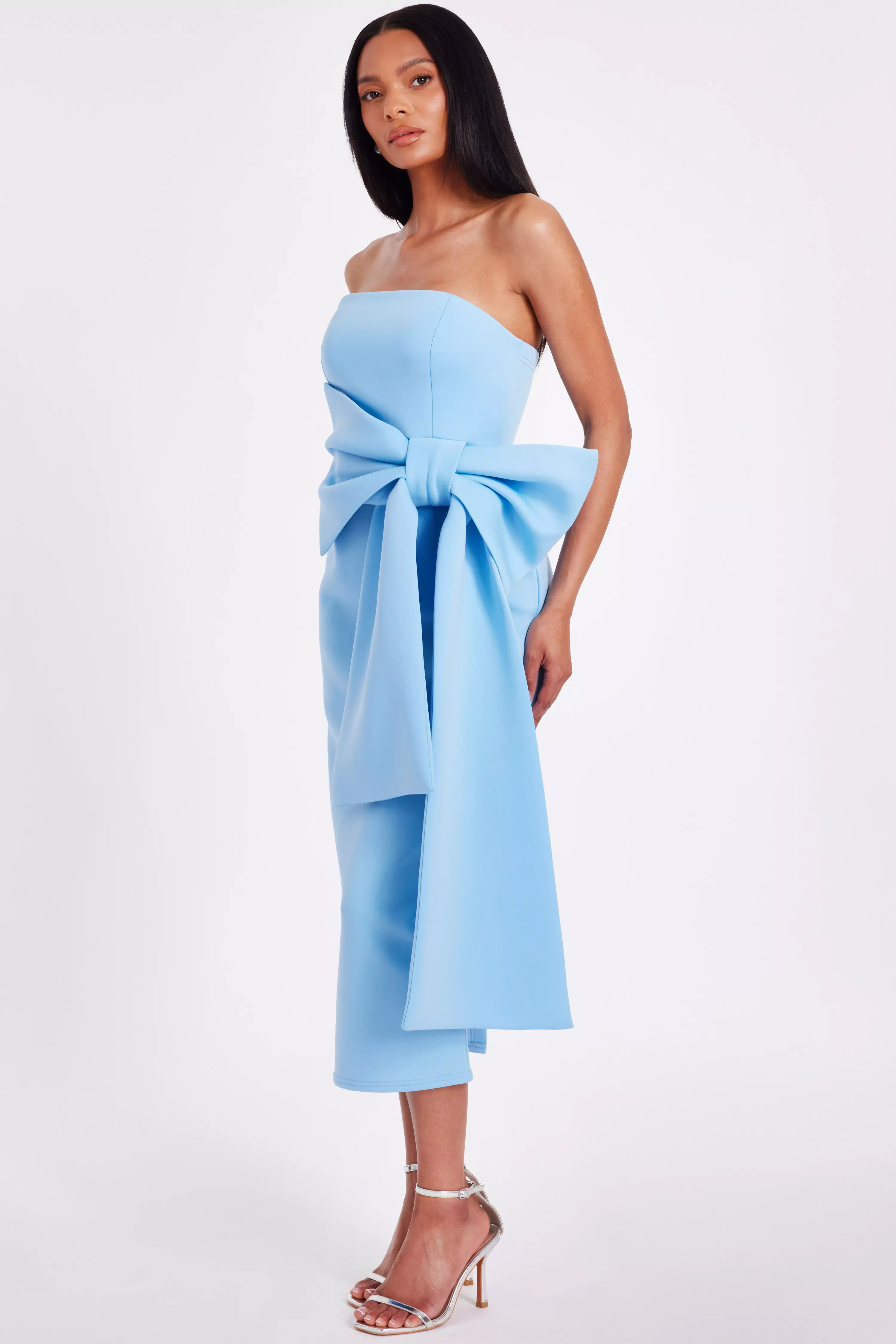 Pale Blue Strapless Bow Midi Dress