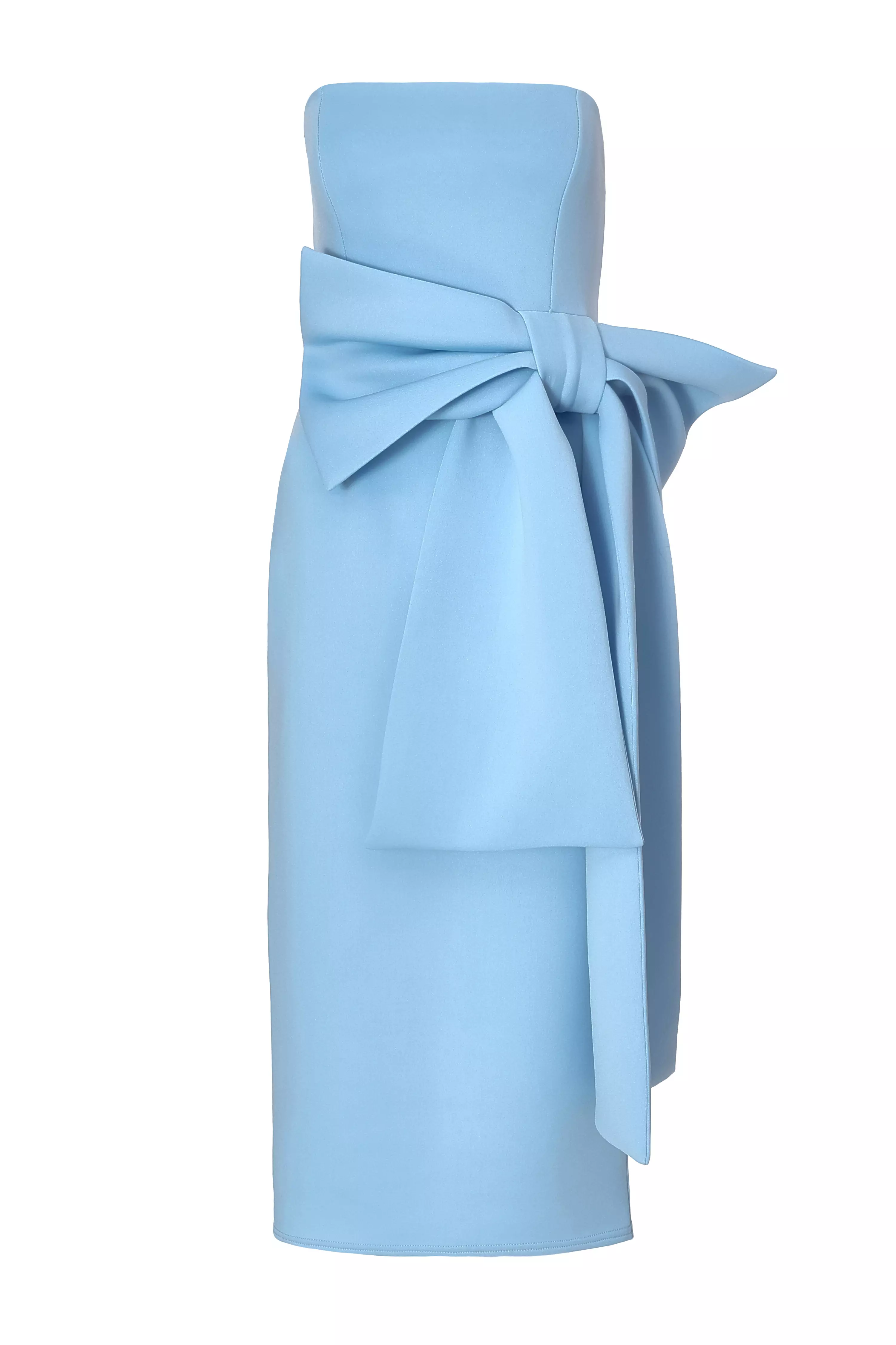 Pale Blue Strapless Bow Midi Dress