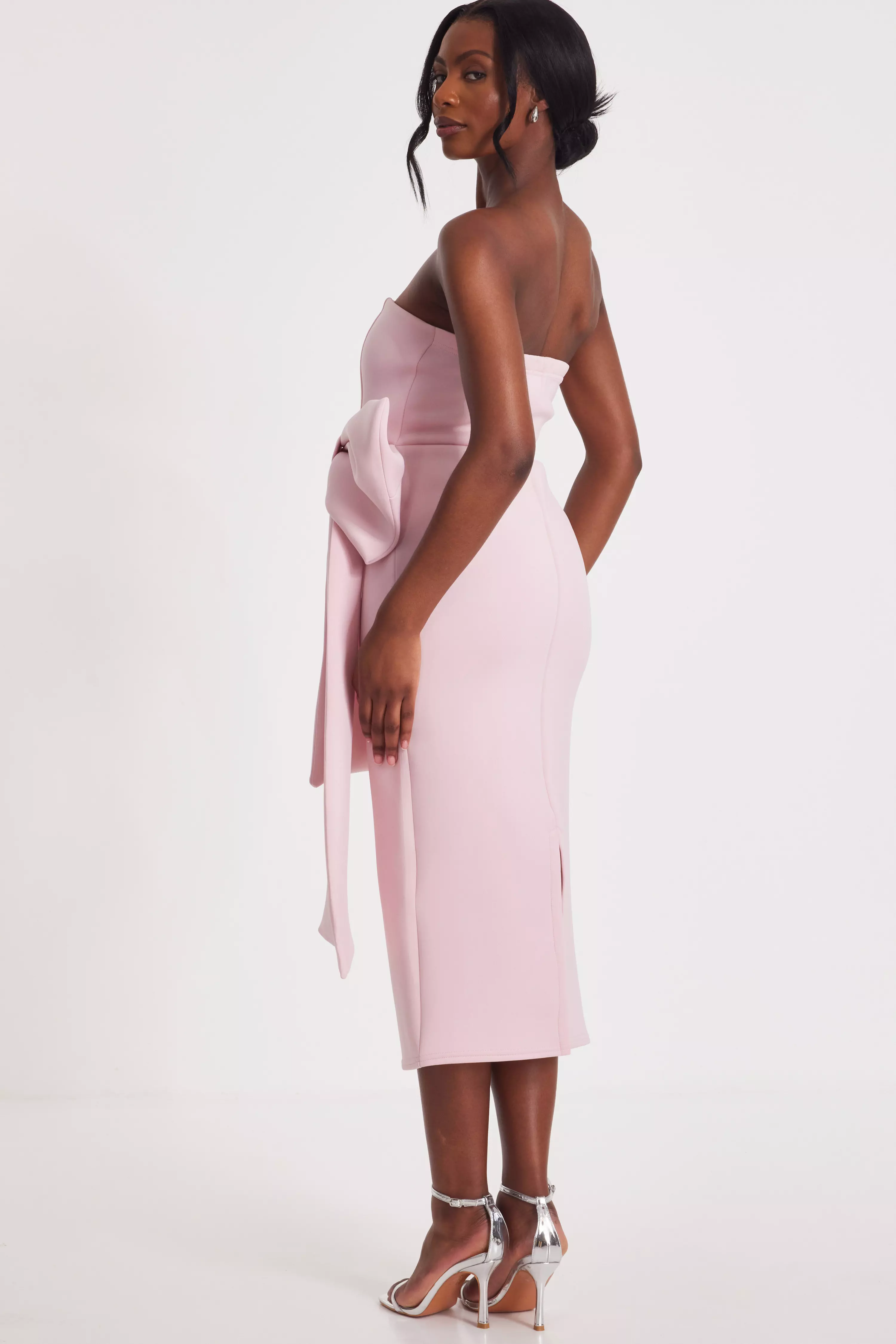 Pale Pink Strapless Bow Midaxi Dress