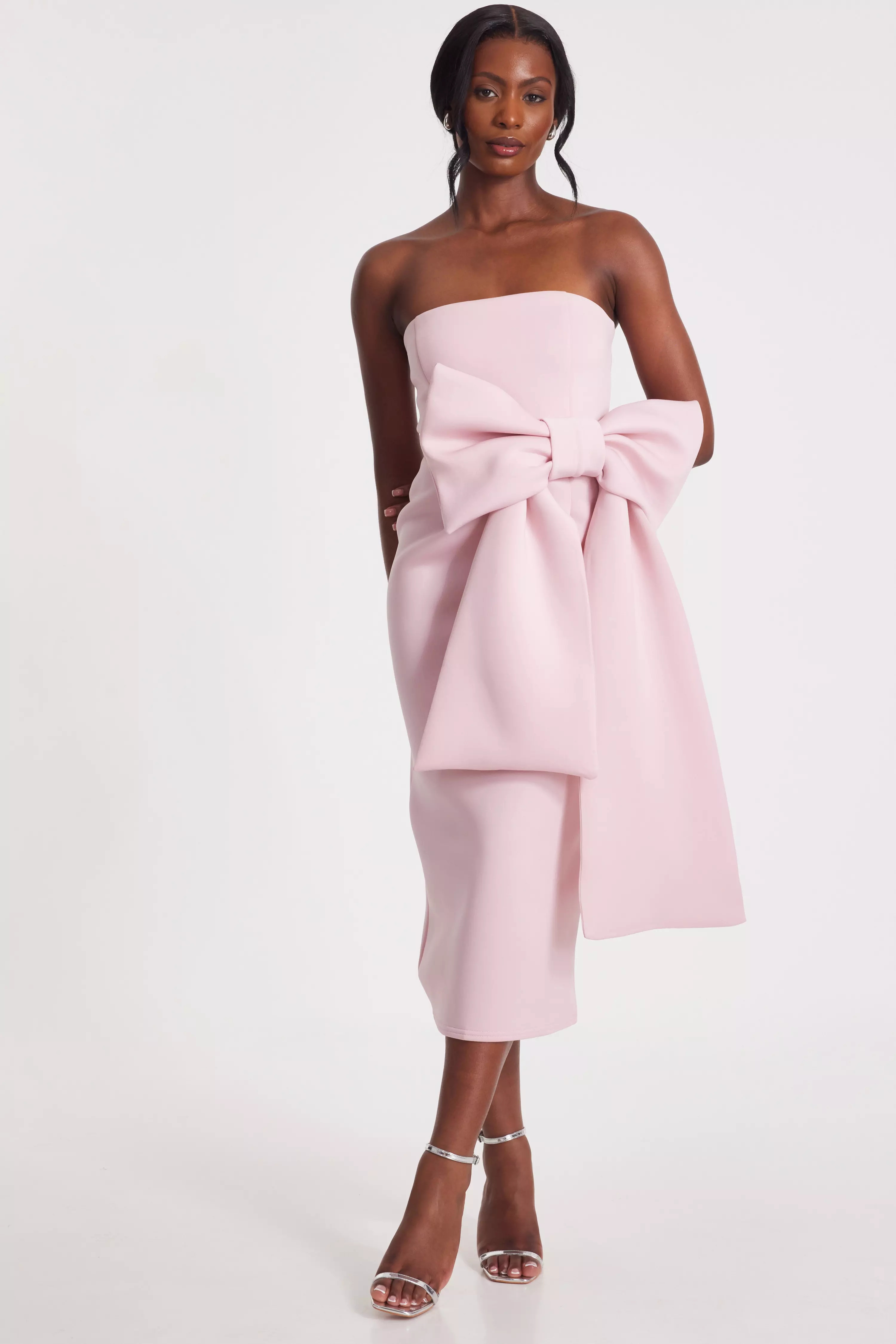 Pale Pink Strapless Bow Midaxi Dress