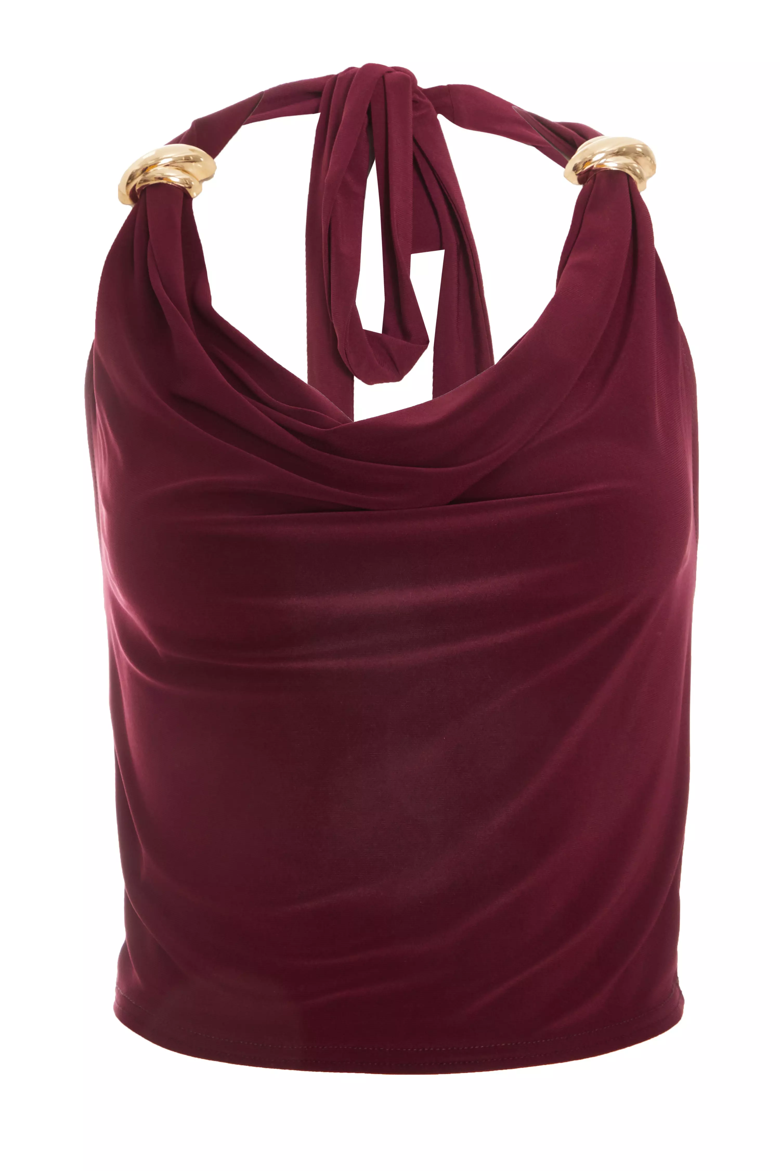 Dark Red Buckle Detail Crop Top 