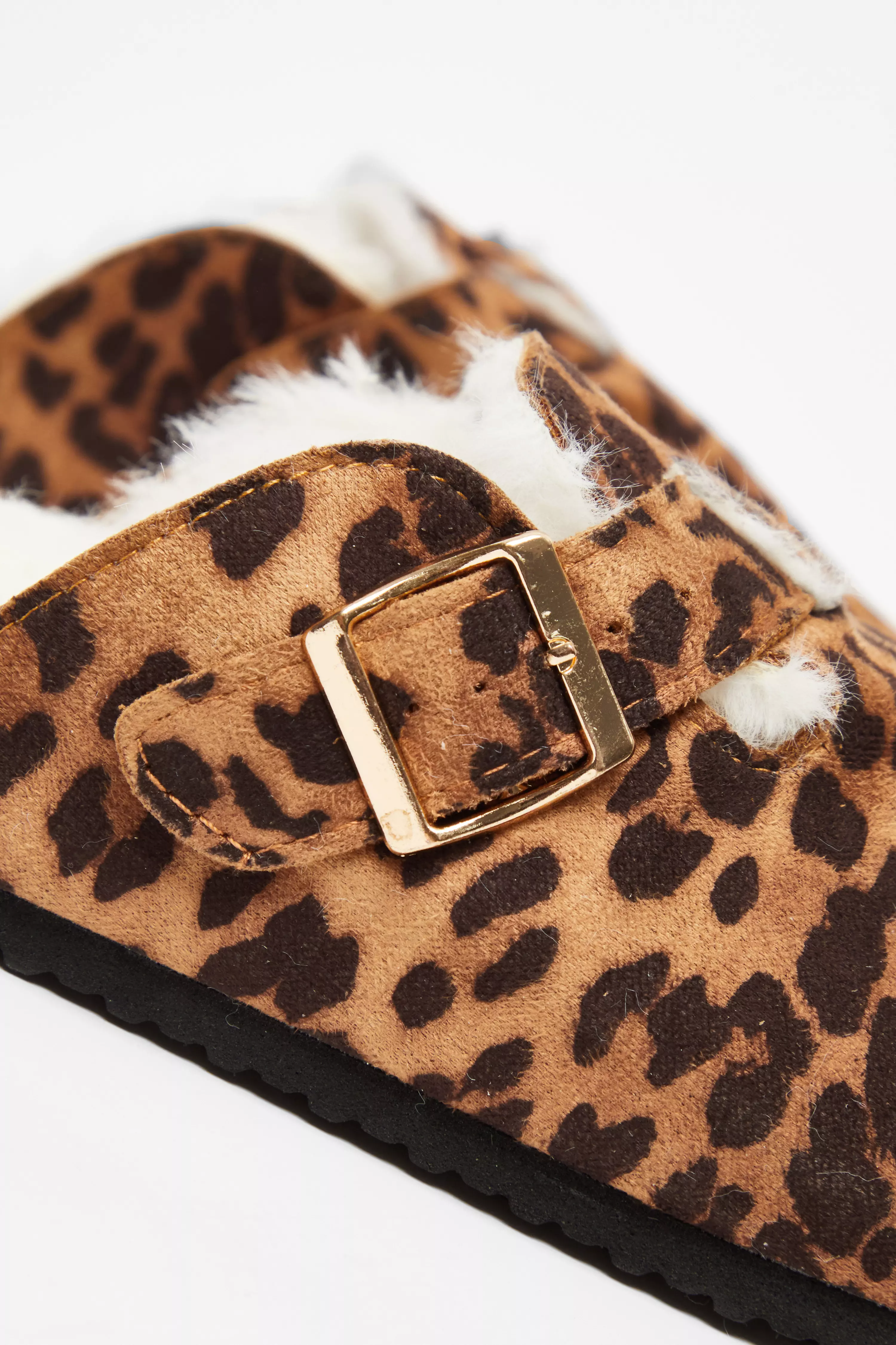 Leopard Print Faux Suede Mules