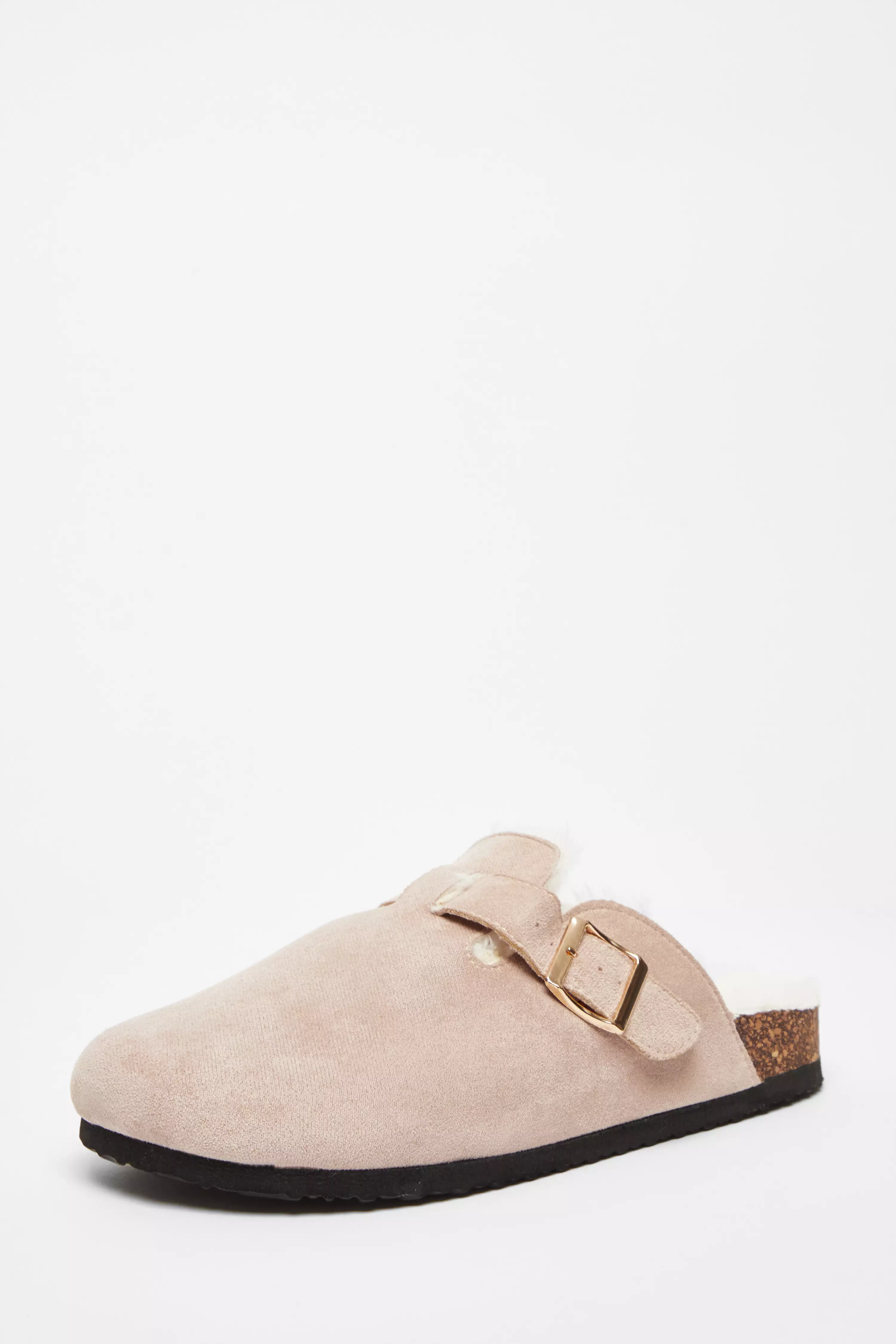 Beige Faux Suede Mules