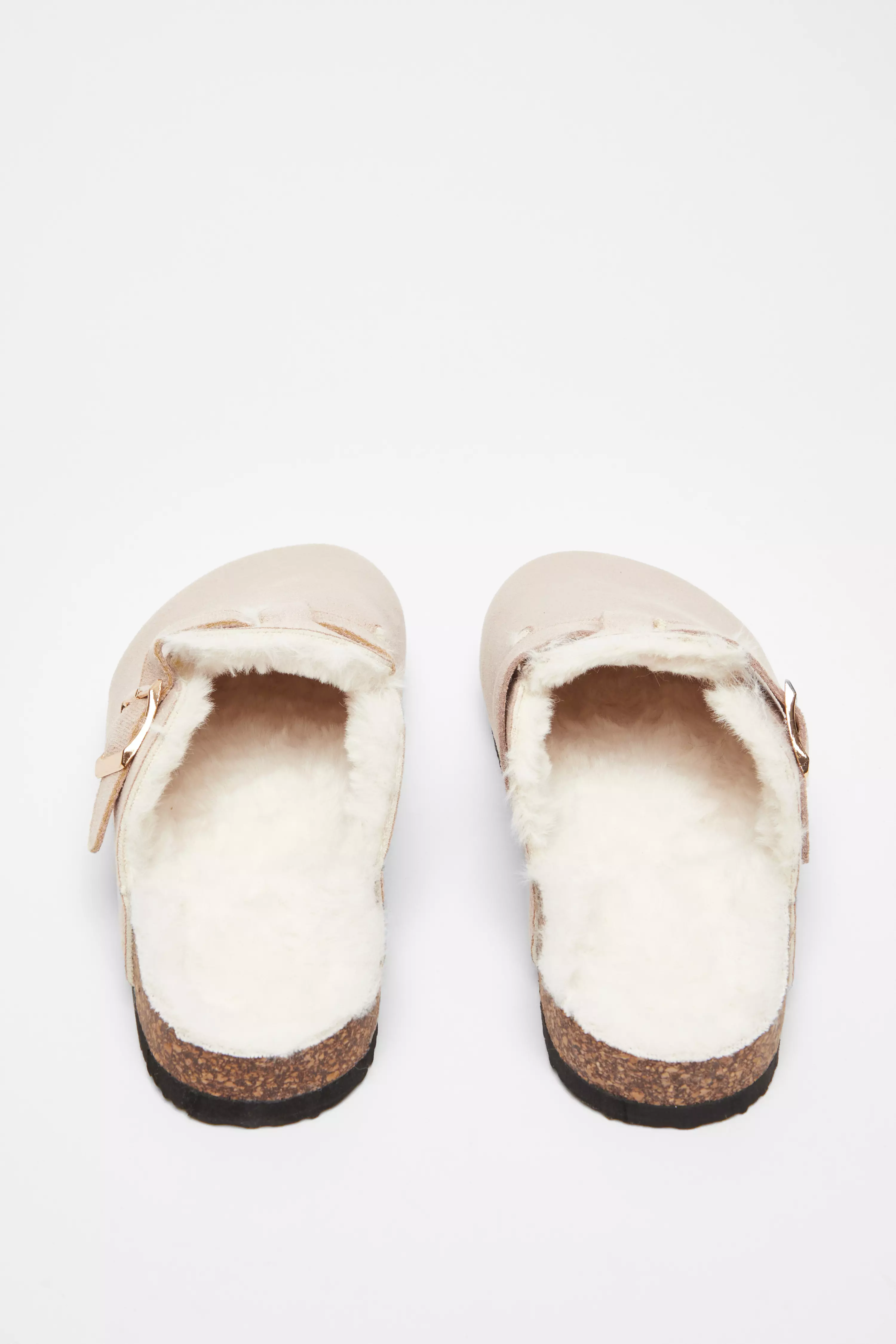 Beige Faux Suede Mules