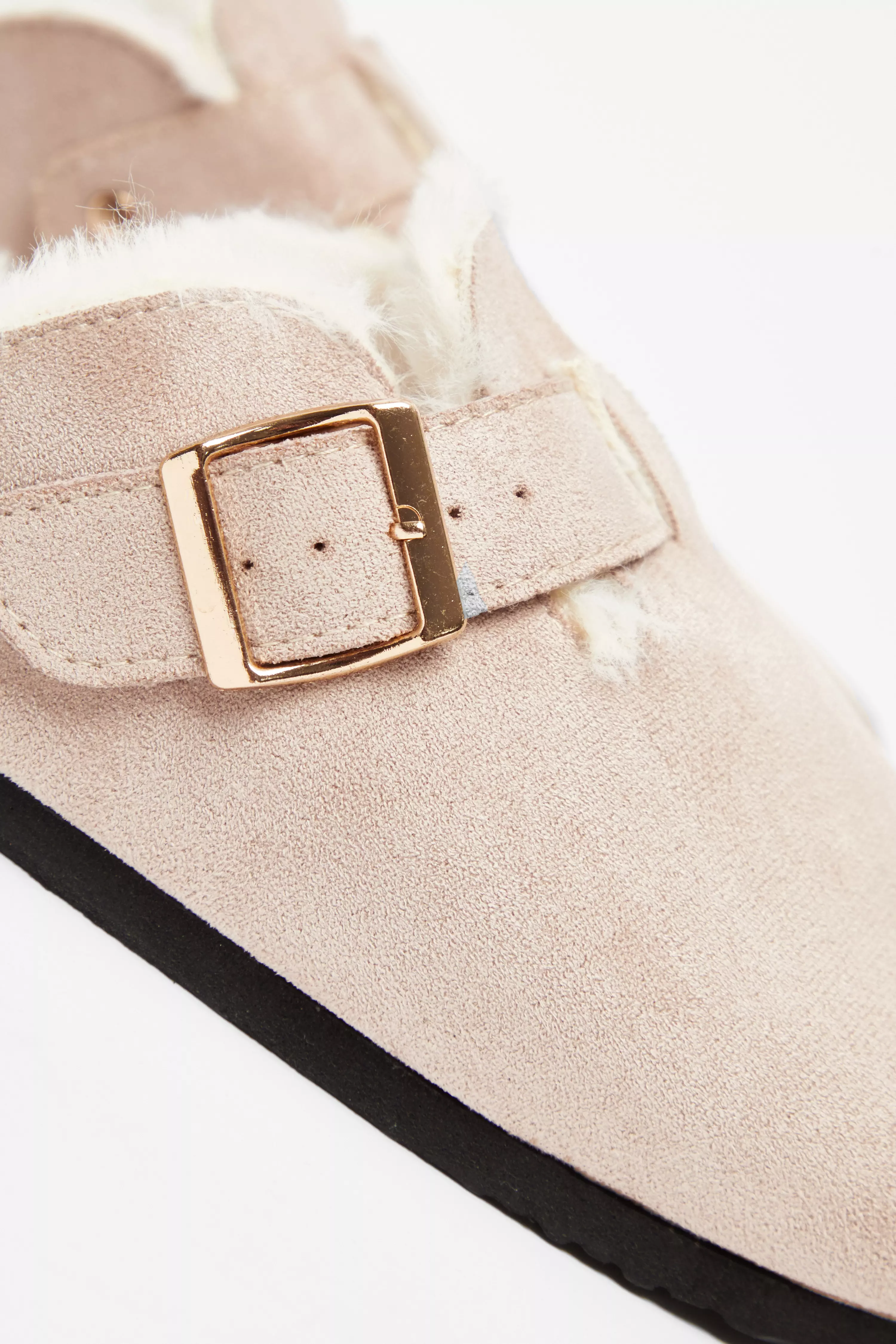 Beige Faux Suede Mules