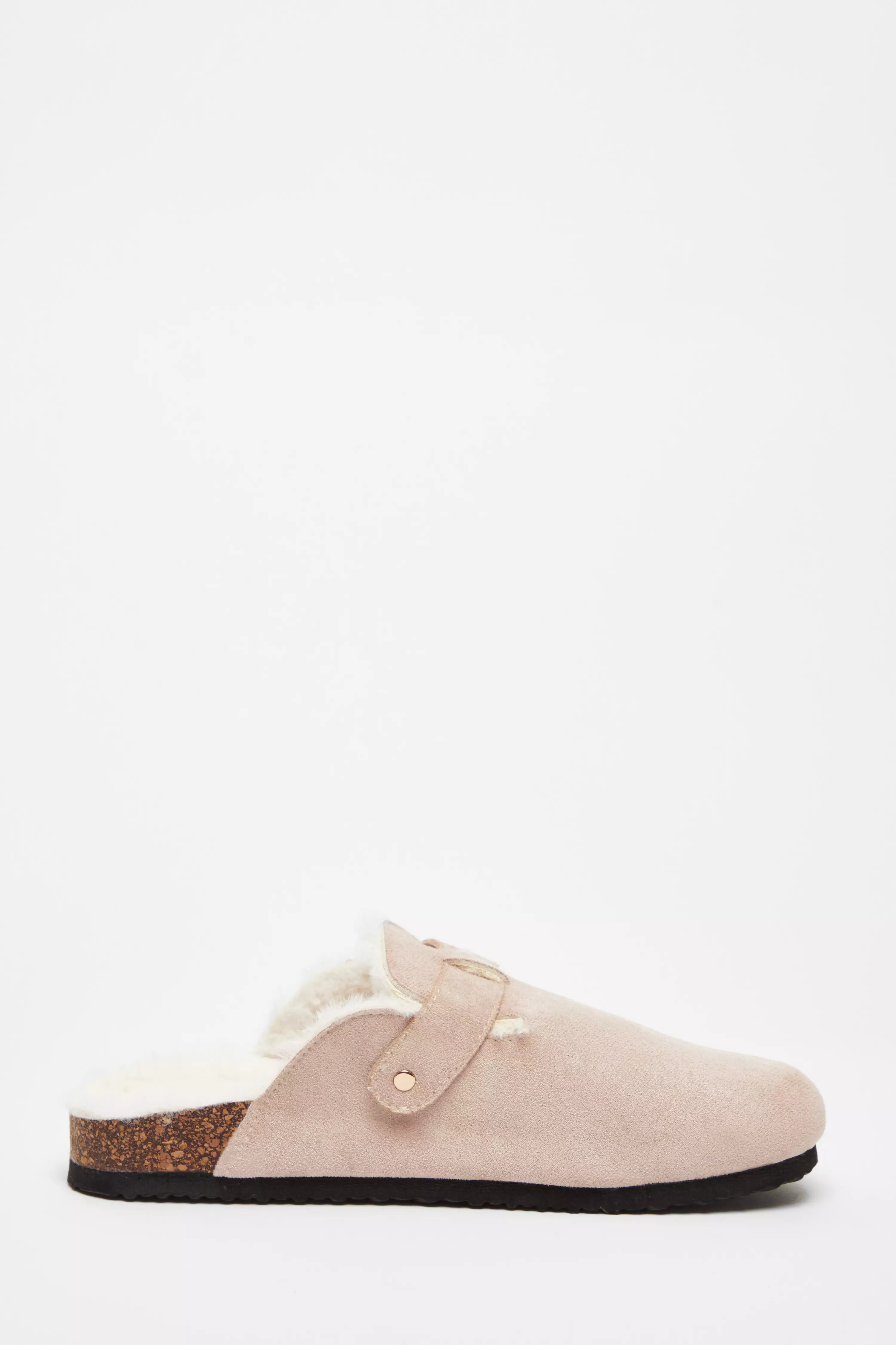 Beige Faux Suede Mules