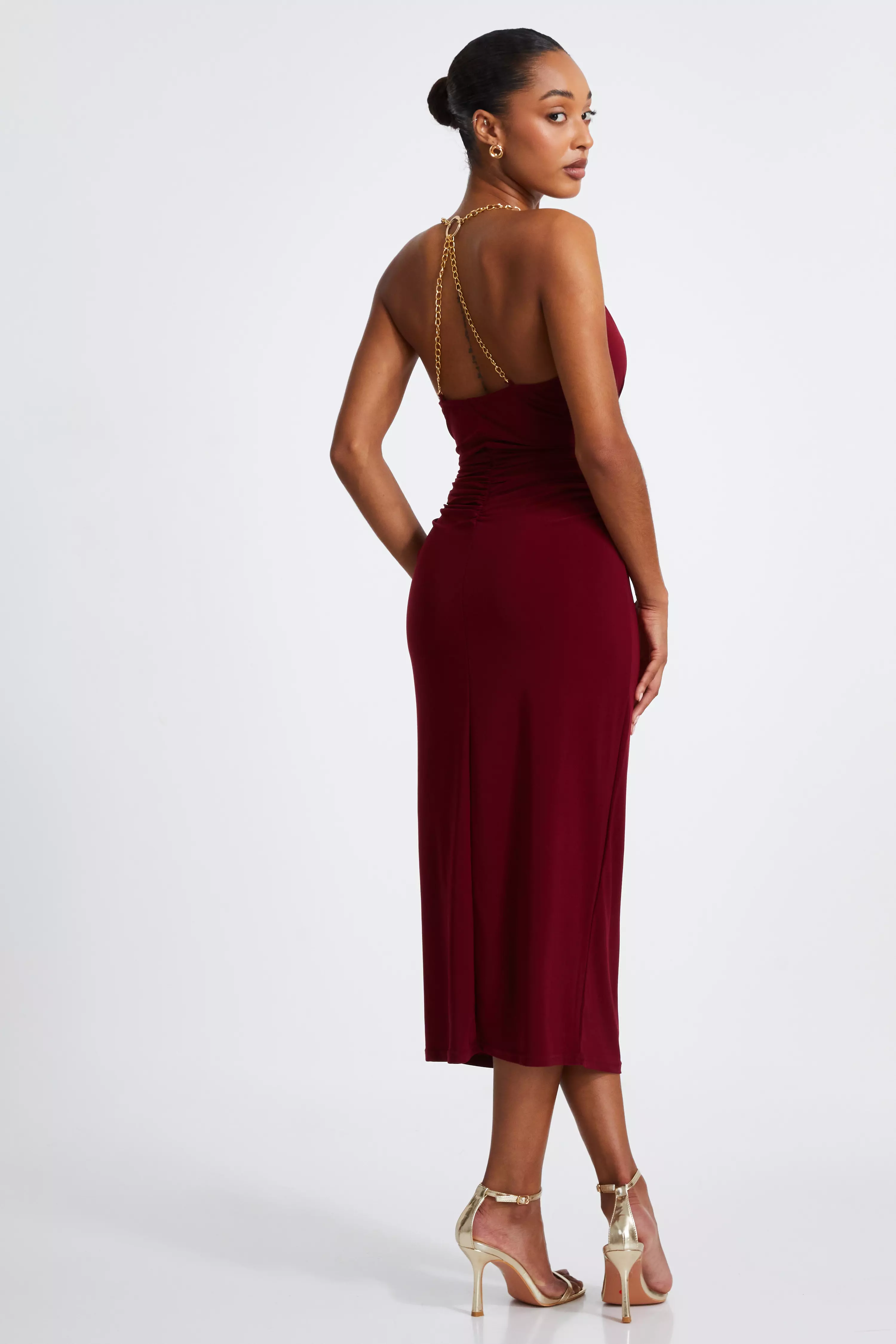 Dark Red Chain Strap Midaxi Dress