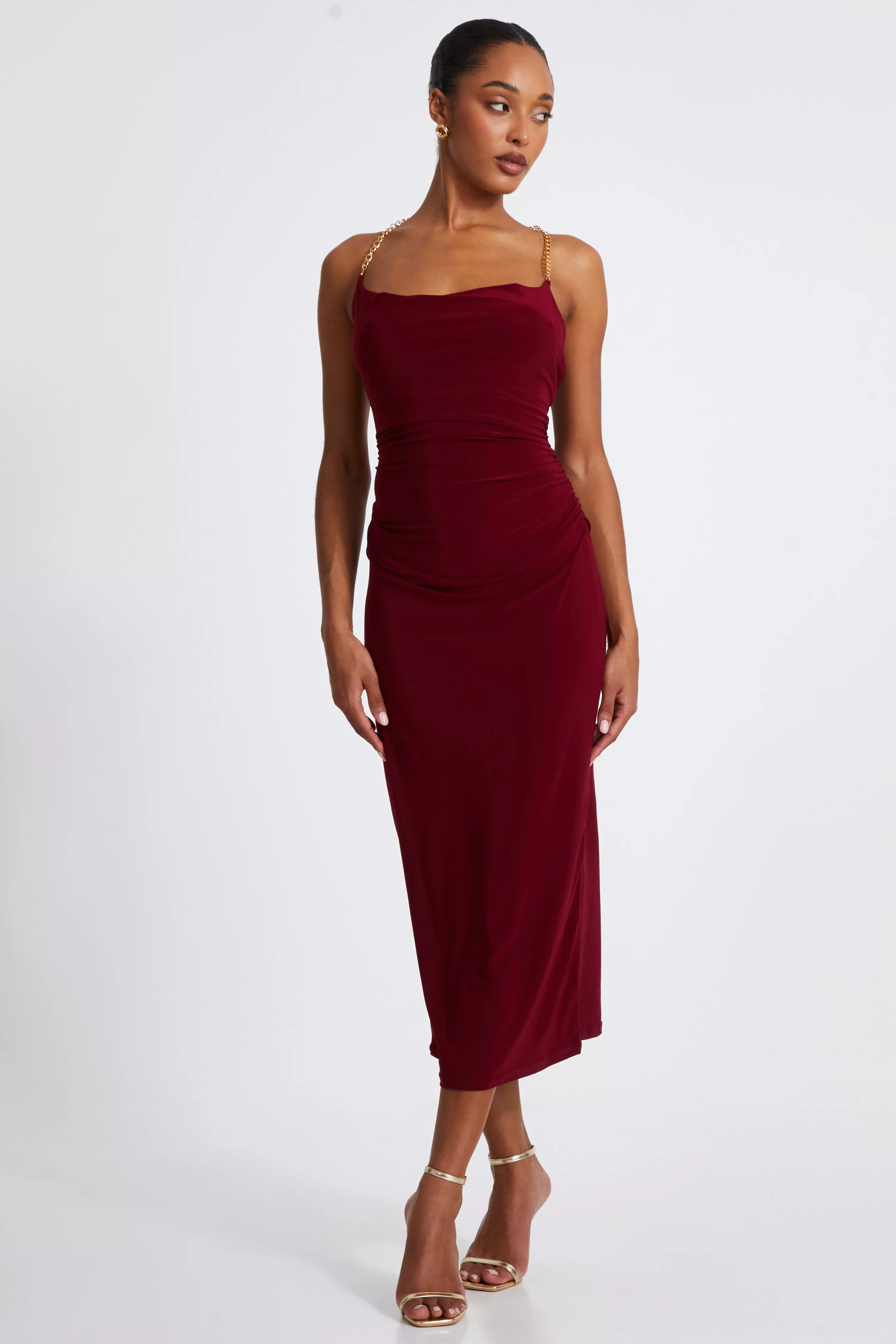 Dark Red Chain Strap Midaxi Dress