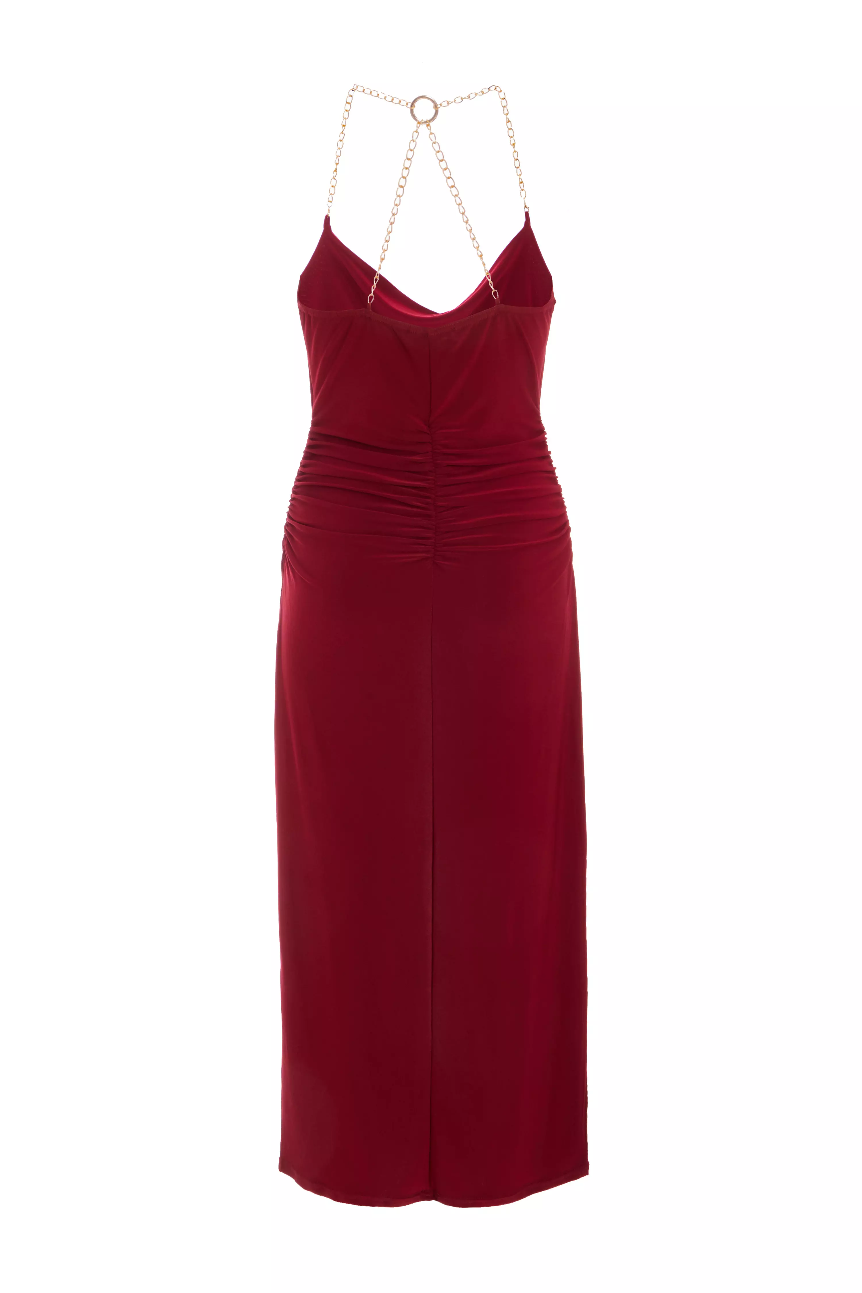 Dark Red Chain Strap Midaxi Dress